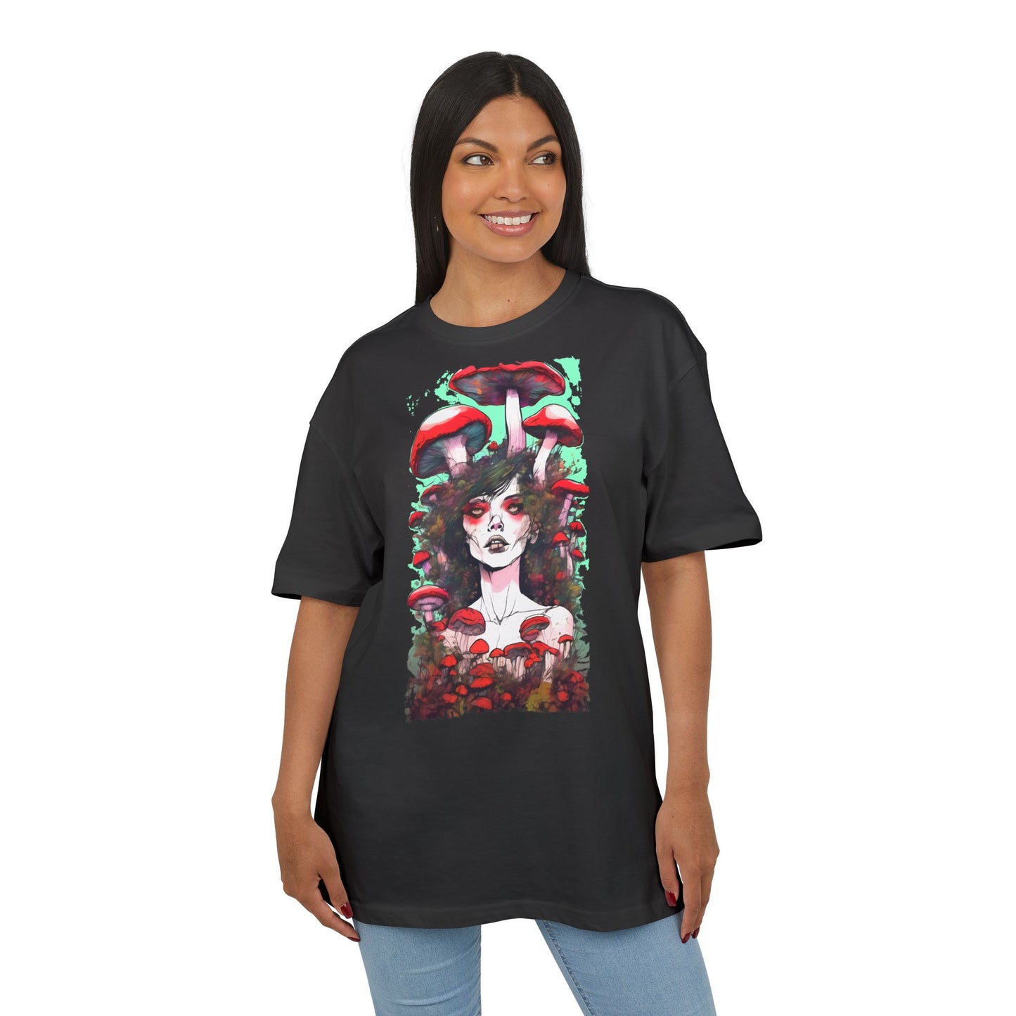 Mystical Mushroom Art Oversize Tee | Unisex Heavy Tee, Boho Style Shirt, Nature Lover Gift, Festival Wear, Graphic Tee, Eco-Friendly Fashion