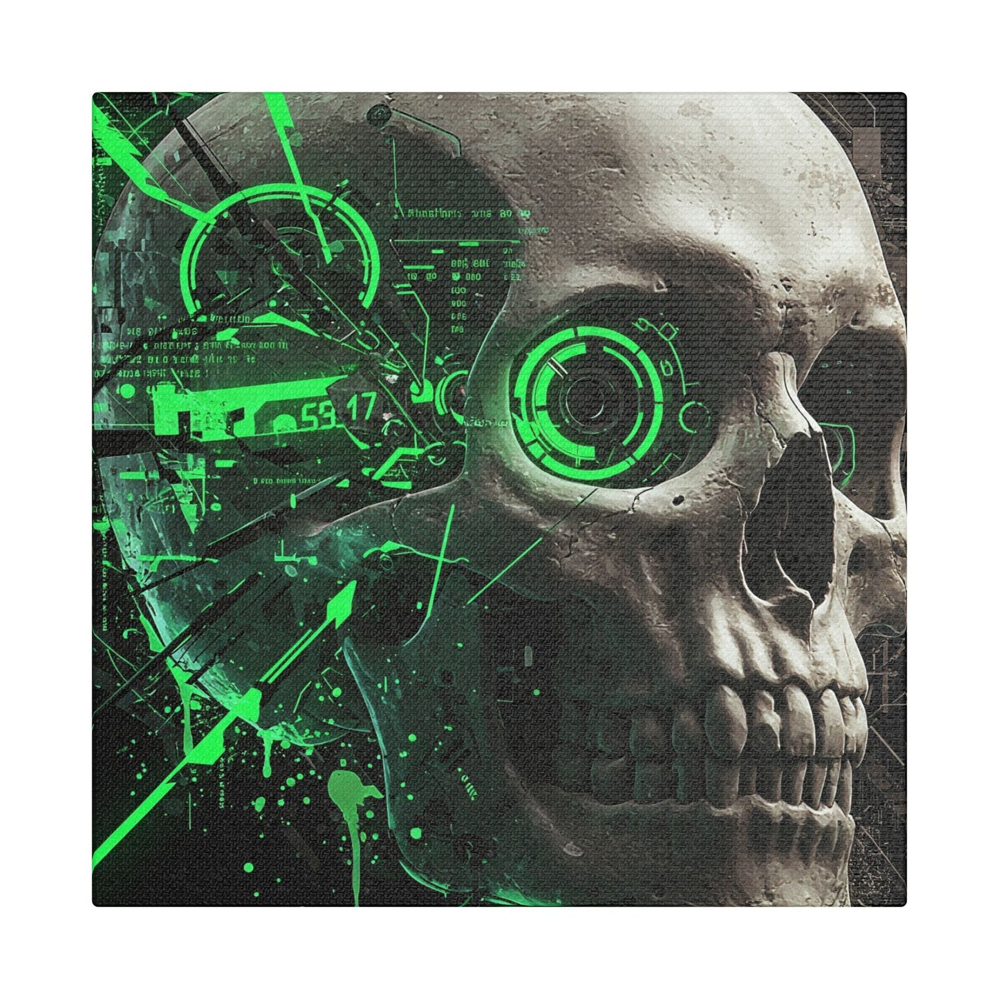 Digital Skull Art Wall Decor, Futuristic Skull Canvas Print, Cyberpunk Home Decor, Gothic Decoration, Unique Gift for Halloween