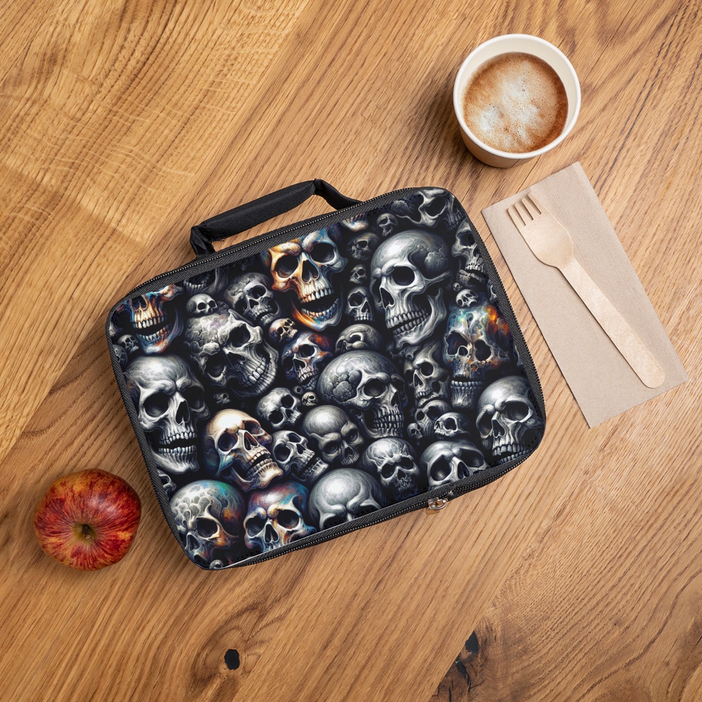 Gothic Skull Lunch Bag - Edgy Lunch Tote, Skull Pattern Insulated Bag, Dark Aesthetic Lunchbox, Halloween Gift, Unique Food Carrier