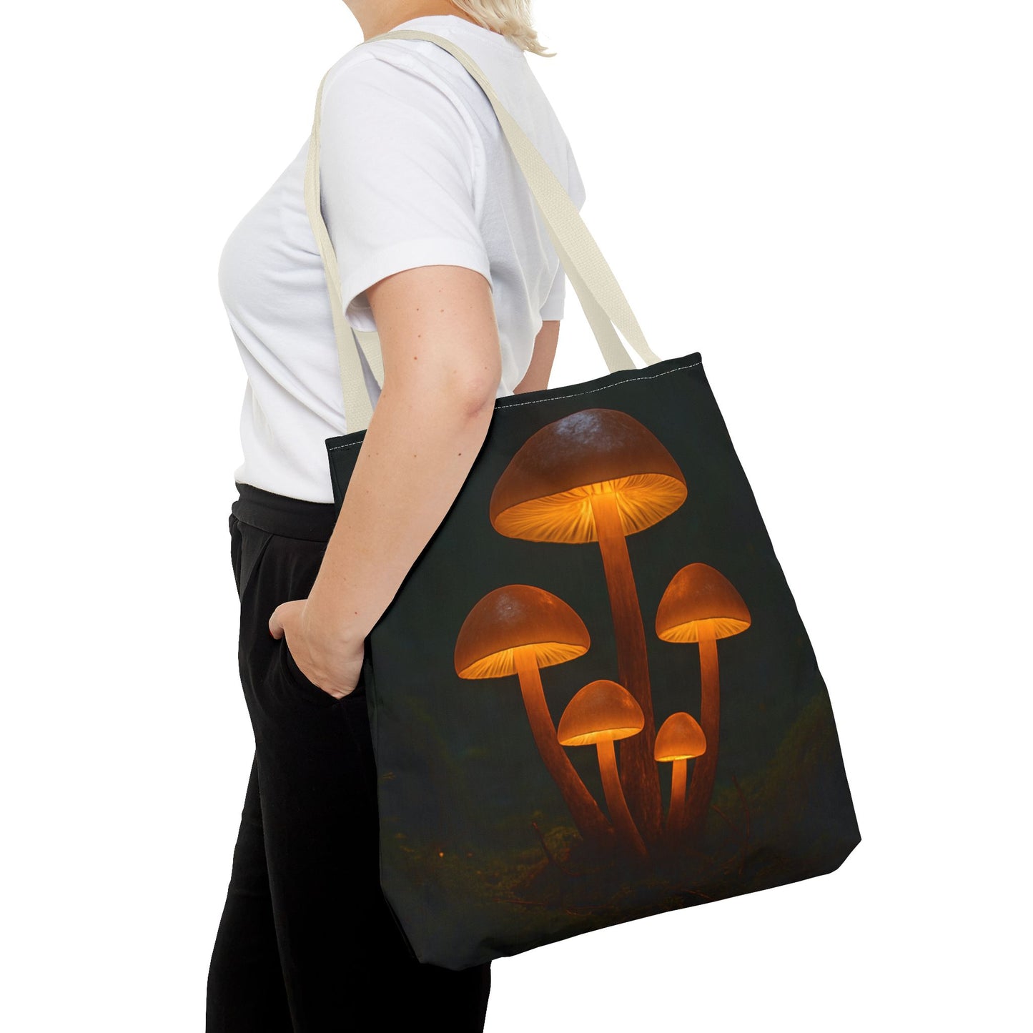 Illuminating Mushroom Tote Bag, Eco-Friendly Grocery Bag, Boho Chic Canvas Purse, Gift for Nature Lovers, Festival Tote