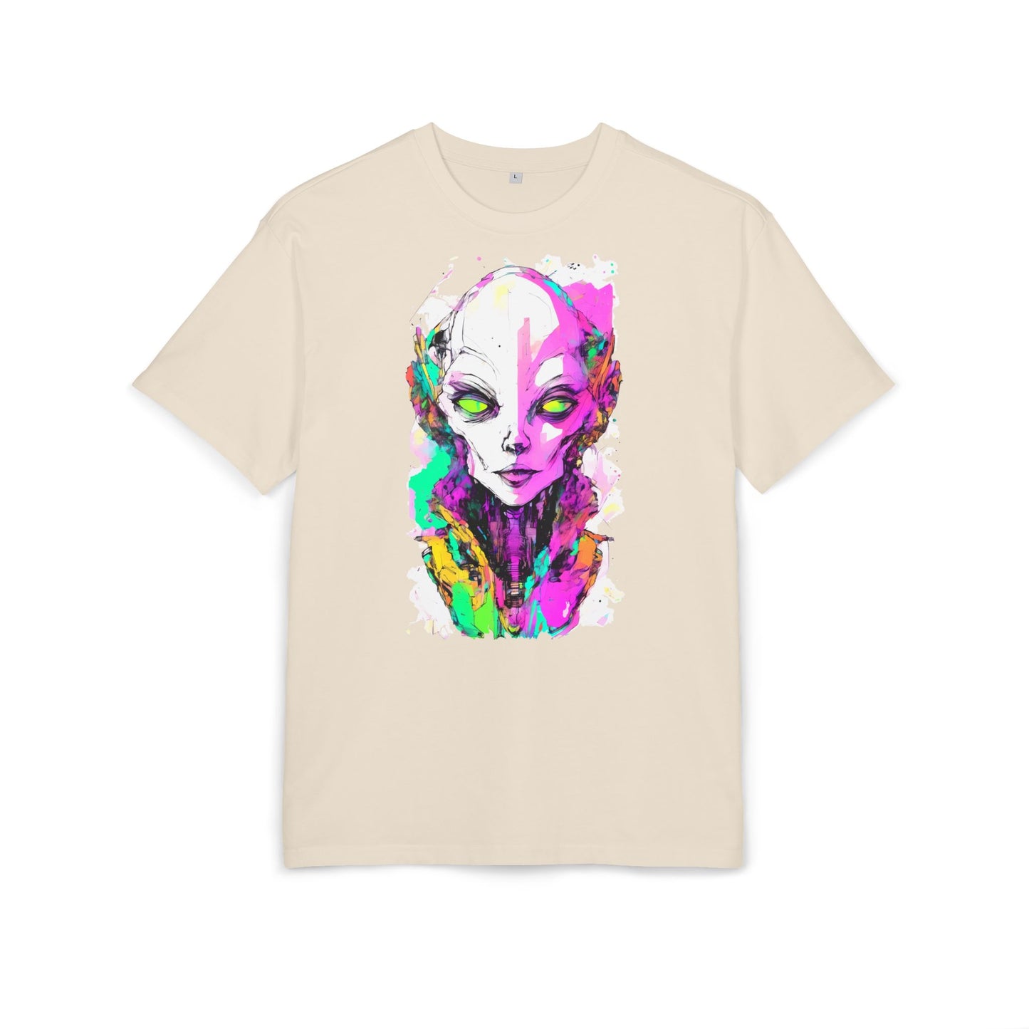 Colorful Alien Graphic Unisex Heavy Oversize Tee | Casual Streetwear, Gift for UFO Enthusiasts, Statement Tee, Festival Wear, Unique Art Tee
