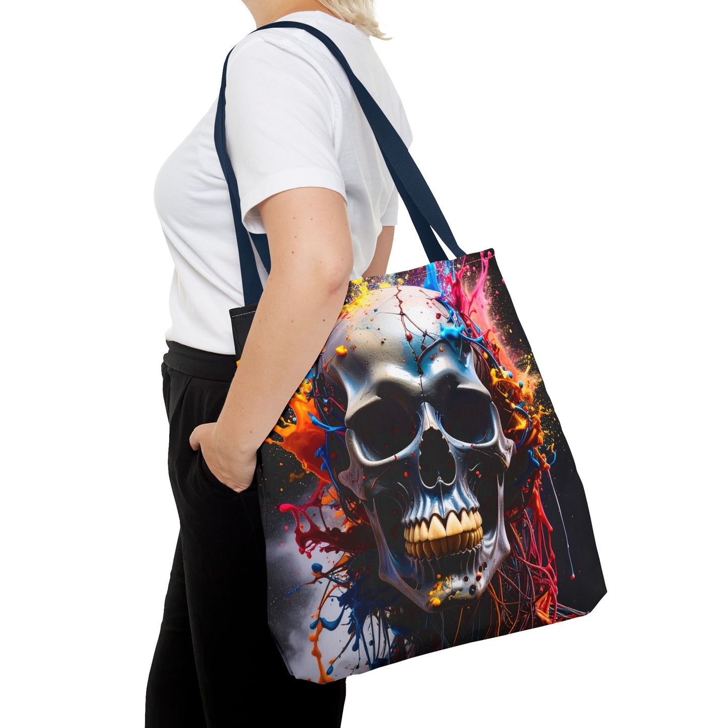 Vibrant Skull Tote Bag, Artistic Reusable Bag, Eco-Friendly Shopping Tote, Perfect Gift for Halloween, Gothic Style