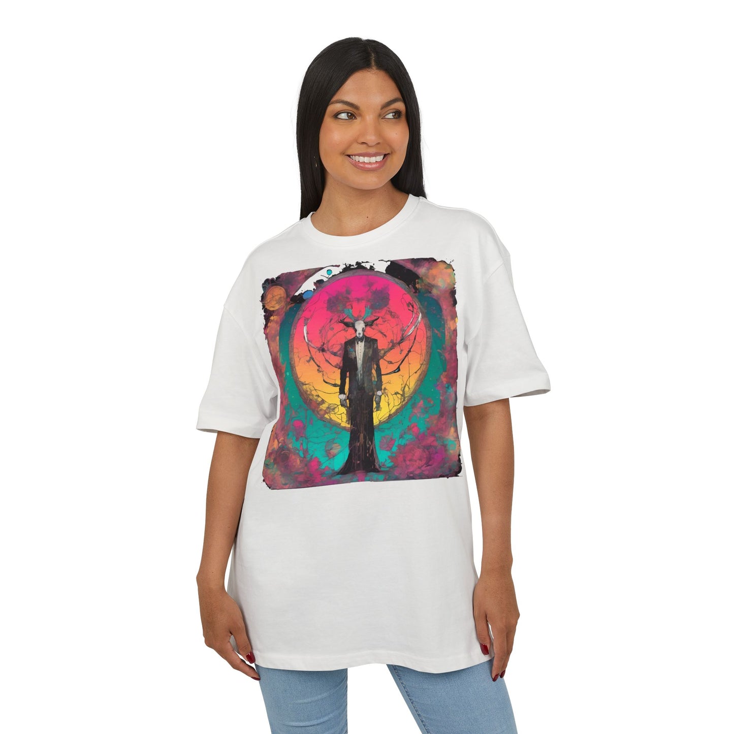 Vibrant Artistic Oversize Tee - Unisex Heavyweight T-Shirt, Bohemian Style, Gift for Art Lovers, Festival Wear, Casual Chic