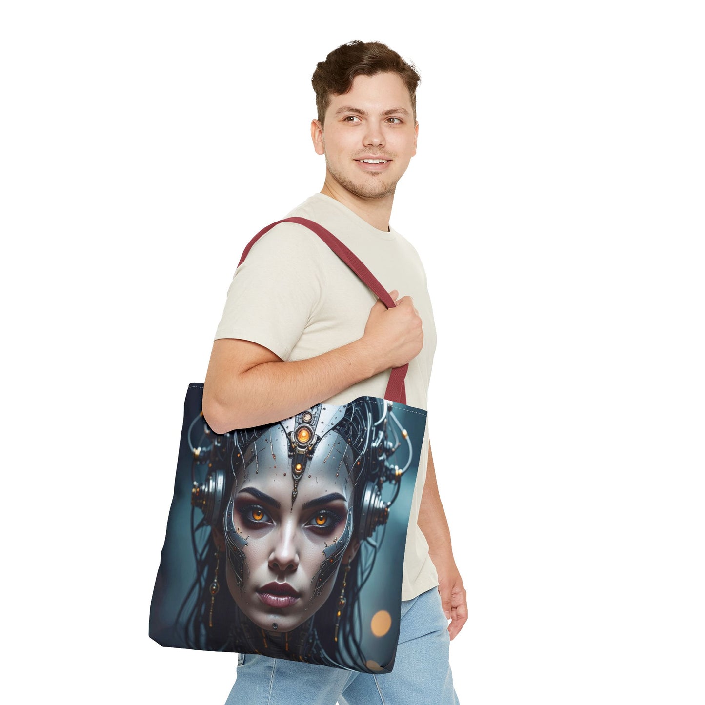 Futuristic Art Tote Bag, Cyberpunk Purse, Unique Shopping Bag, Sci-Fi Style Handbag, Statement Accessory for Geeks