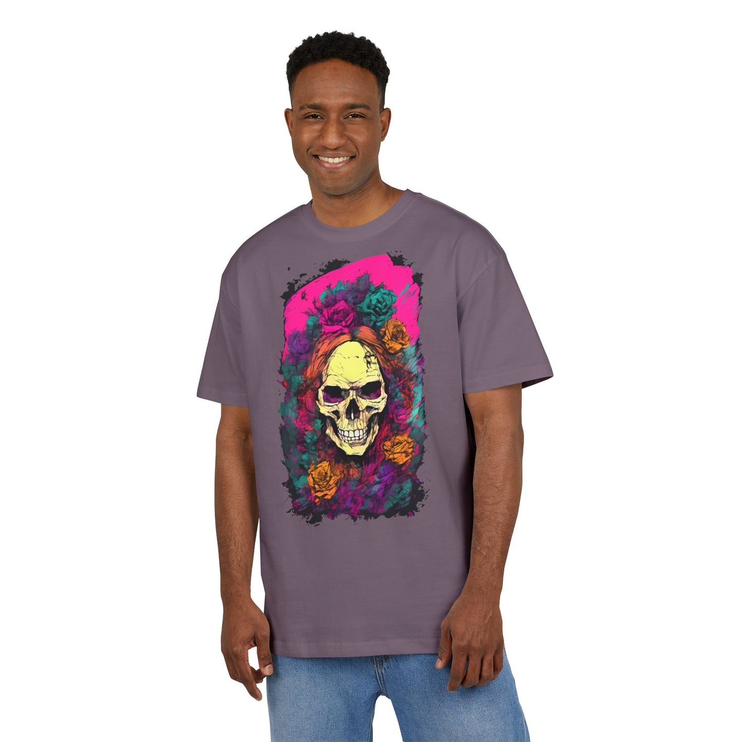 Skull Floral Oversize Tee - Graphic T-Shirt for Halloween, Festival Wear, Unisex Casual, Unique Gift