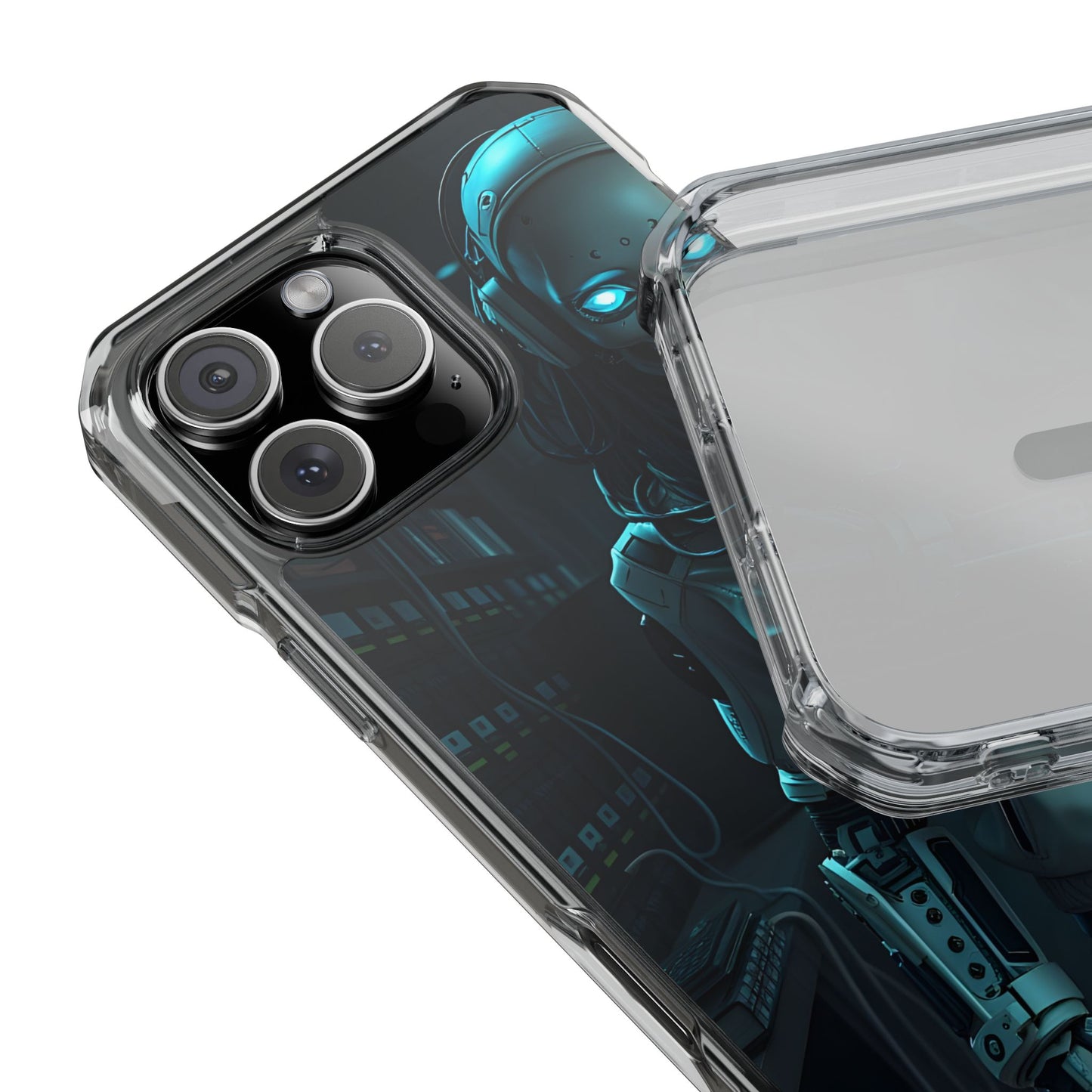 Futuristic Robot Phone Case, Magnetic Clear Impact Case, Unique Gift for Tech Lovers, Protective Smartphone Accessory, Cyberpunk Style