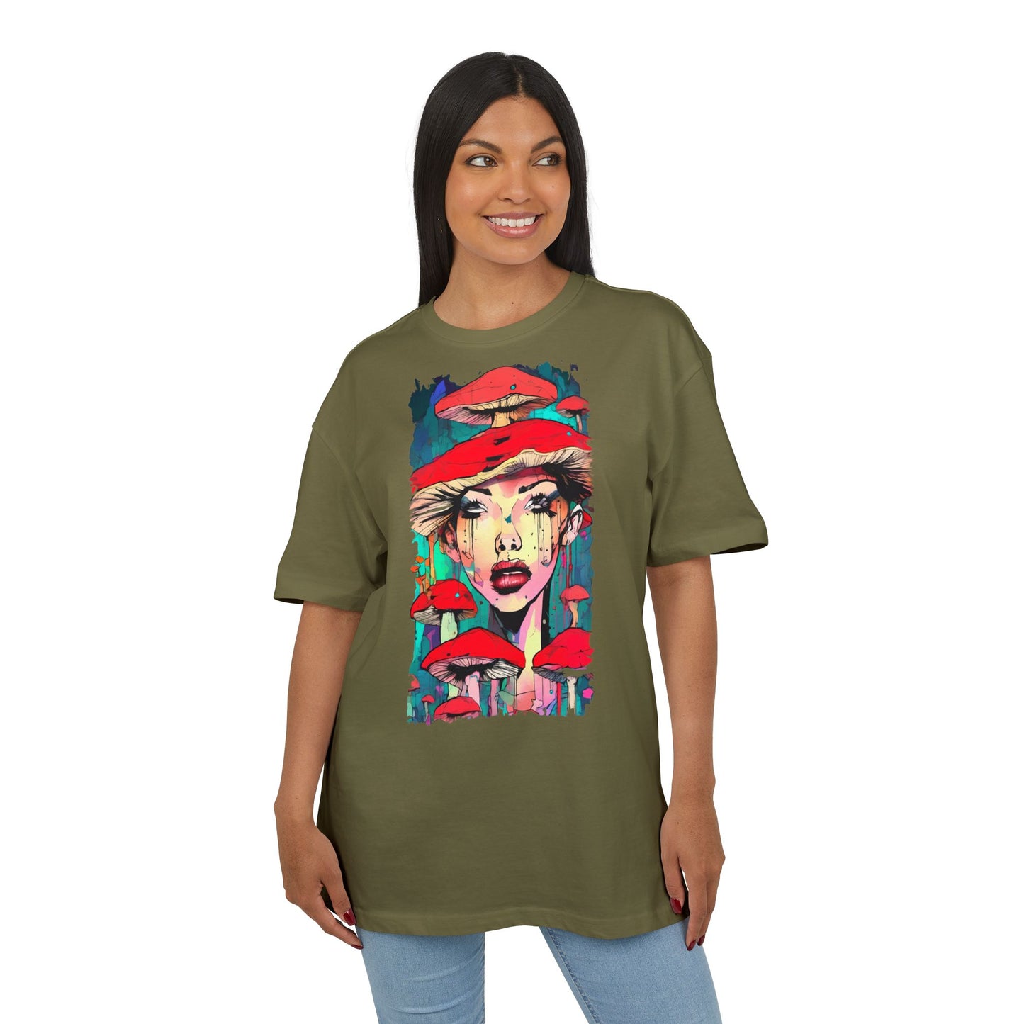 Colorful Art Tee, Unisex Heavy Oversize Tee with Mushroom Design, Casual Wear, Graphic Shirt, Gift for Art Lovers, Streetwear Style