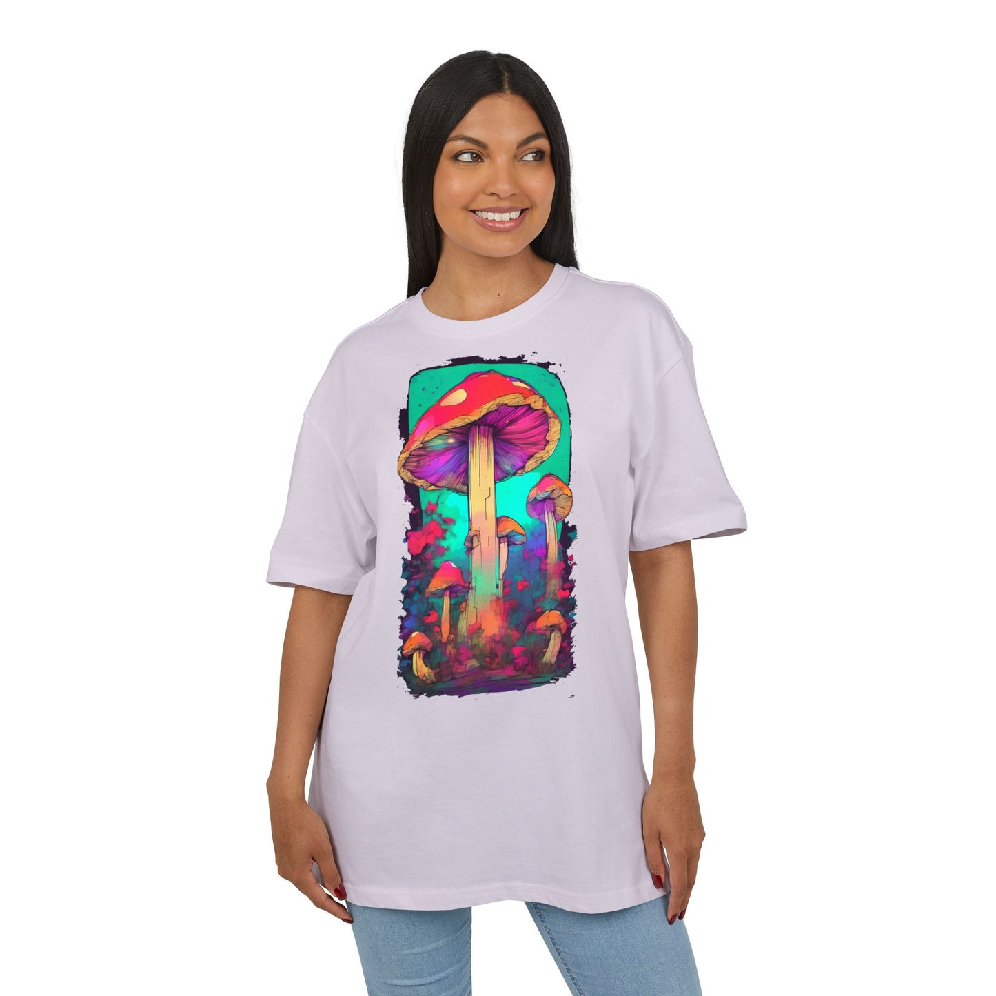 Vibrant Mushroom Art Oversized Tee, Unisex Graphic T-Shirt, Trendy Casual Style, Nature Lover Gift, Festival Clothing, Psychedelic Design