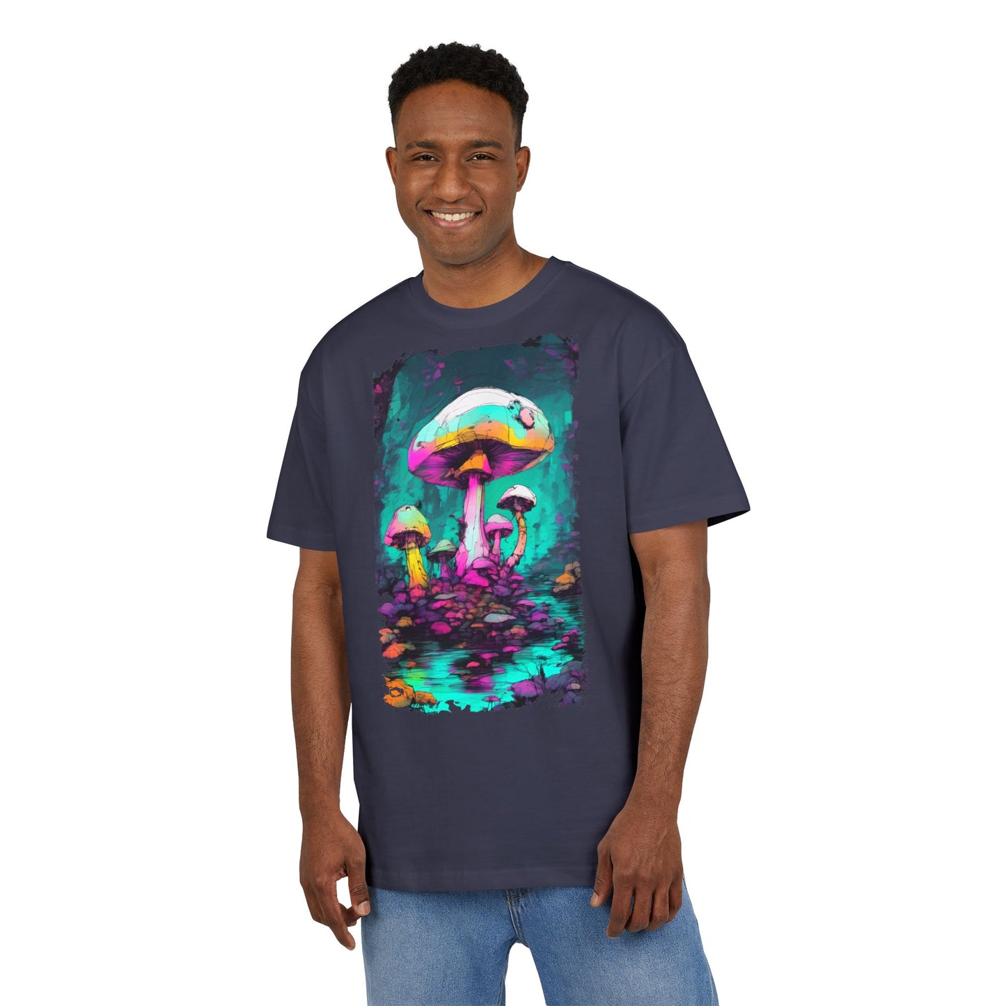 Psychedelic Mushroom Unisex Oversized Tee, Retro Graphic T-Shirt, Festival Wear, Street Style, Unique Gift for Nature Lovers