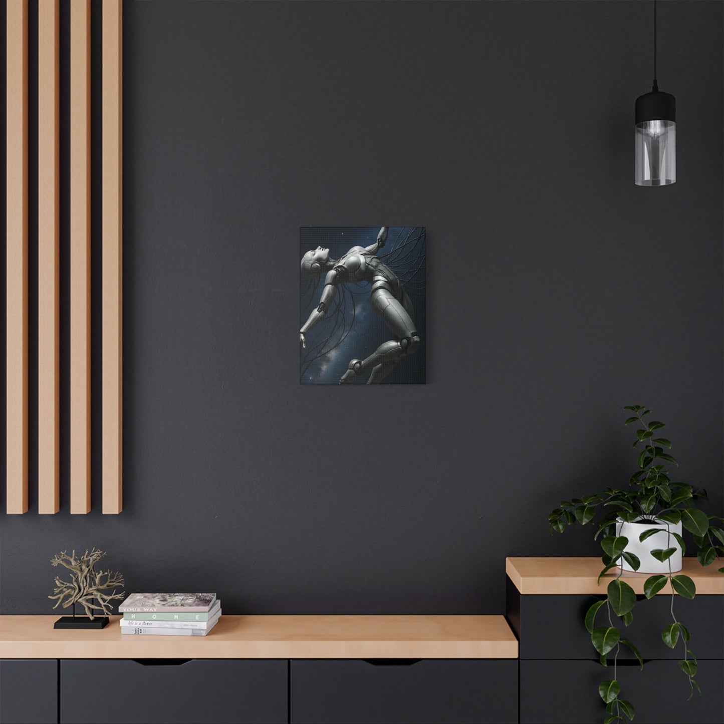 Satin Canvas Art Print, Futuristic Robot Wall Decor, Unique Home Artwork, Cyberpunk Aesthetic, Gift for Tech Lovers