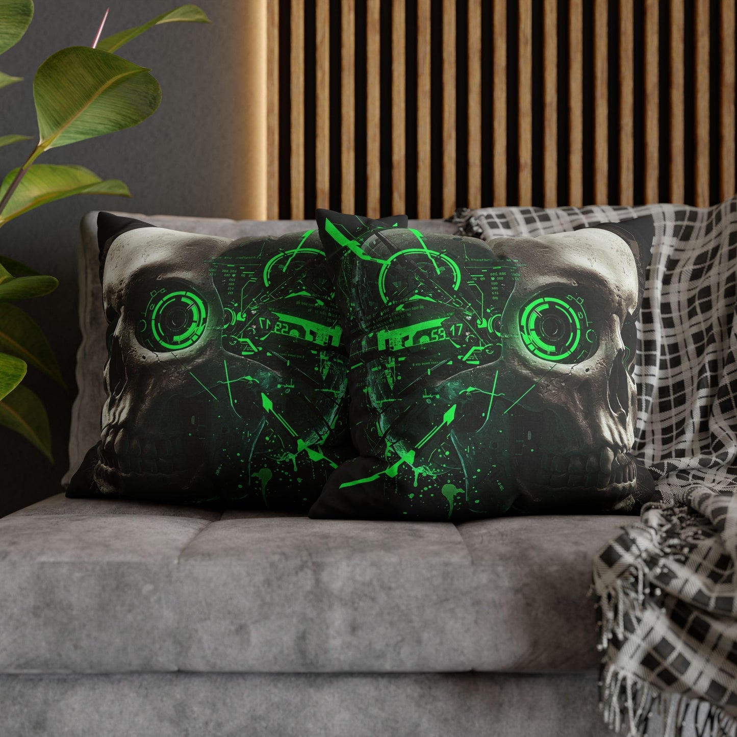 Futuristic Skull Pillowcase - Edgy Home Decor, Gothic Accessories, Cyberpunk Living Room, Halloween Decorations, Unique Gift Idea