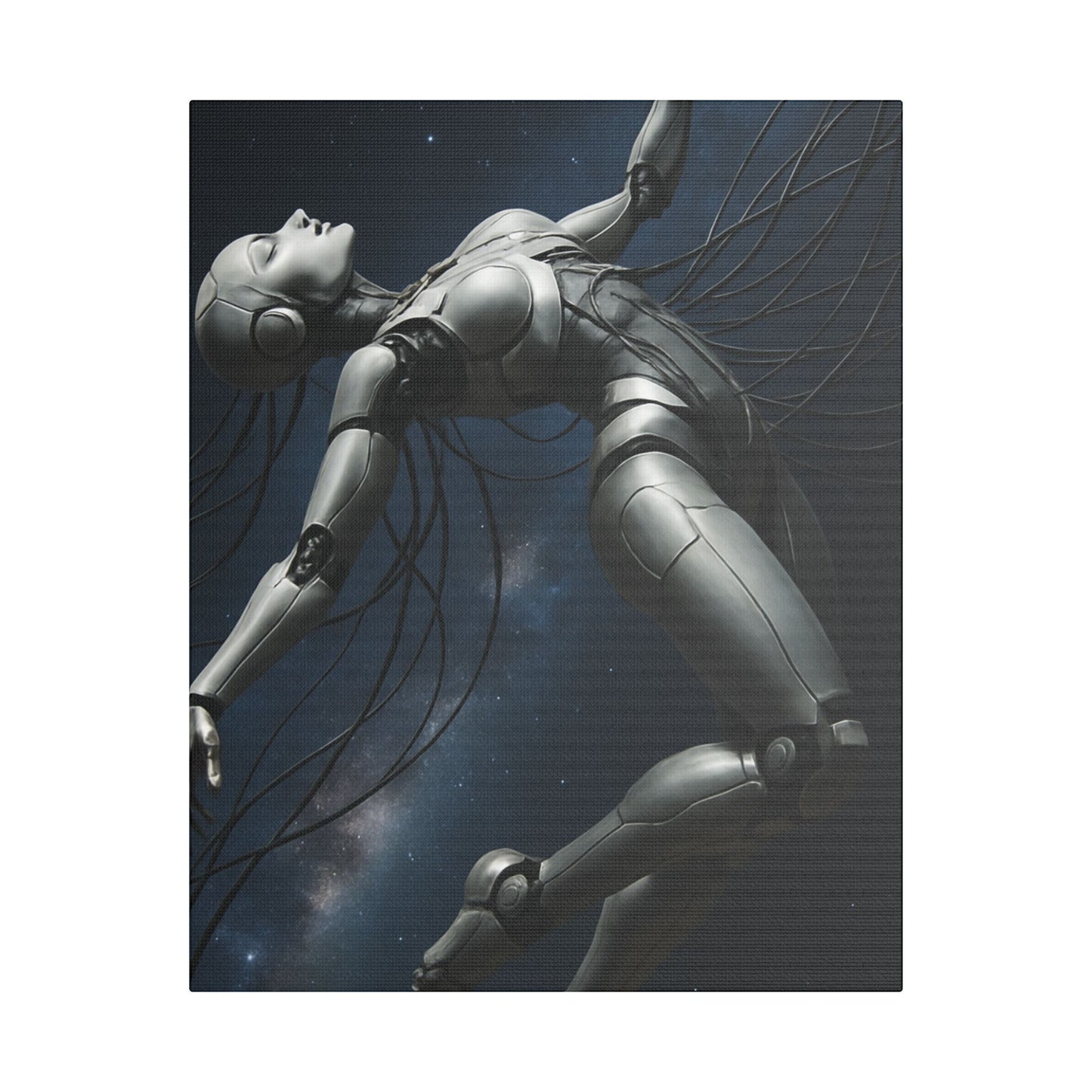 Satin Canvas Art Print, Futuristic Robot Wall Decor, Unique Home Artwork, Cyberpunk Aesthetic, Gift for Tech Lovers