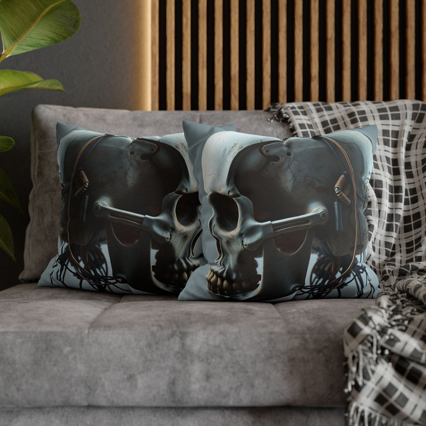 Square Pillowcase Futuristic Edge Skull Design Pillowcase