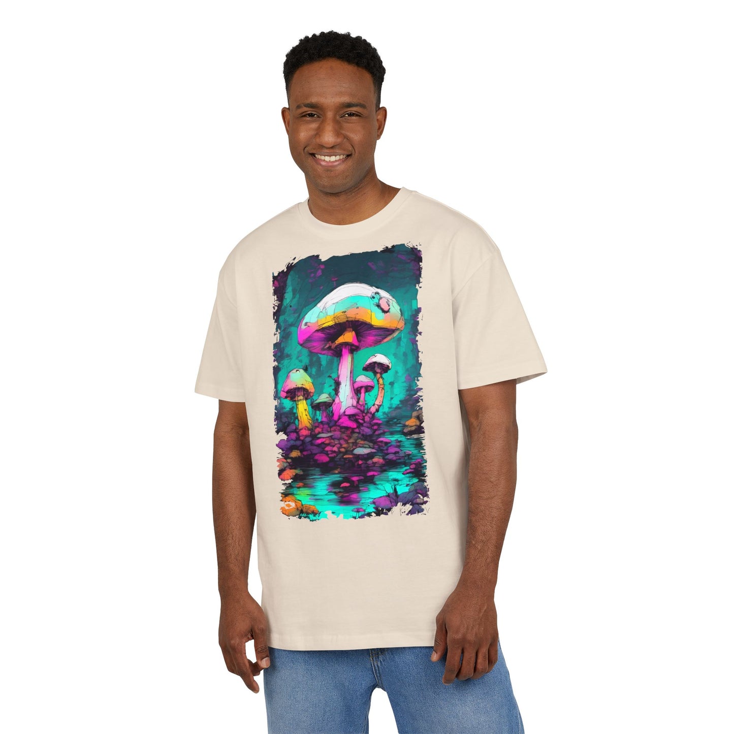Psychedelic Mushroom Unisex Oversized Tee, Retro Graphic T-Shirt, Festival Wear, Street Style, Unique Gift for Nature Lovers