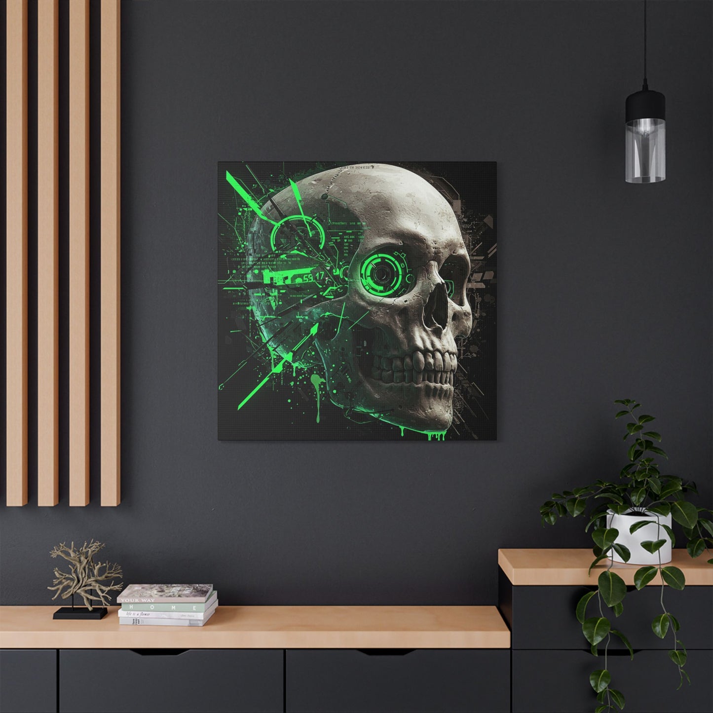 Digital Skull Art Wall Decor, Futuristic Skull Canvas Print, Cyberpunk Home Decor, Gothic Decoration, Unique Gift for Halloween