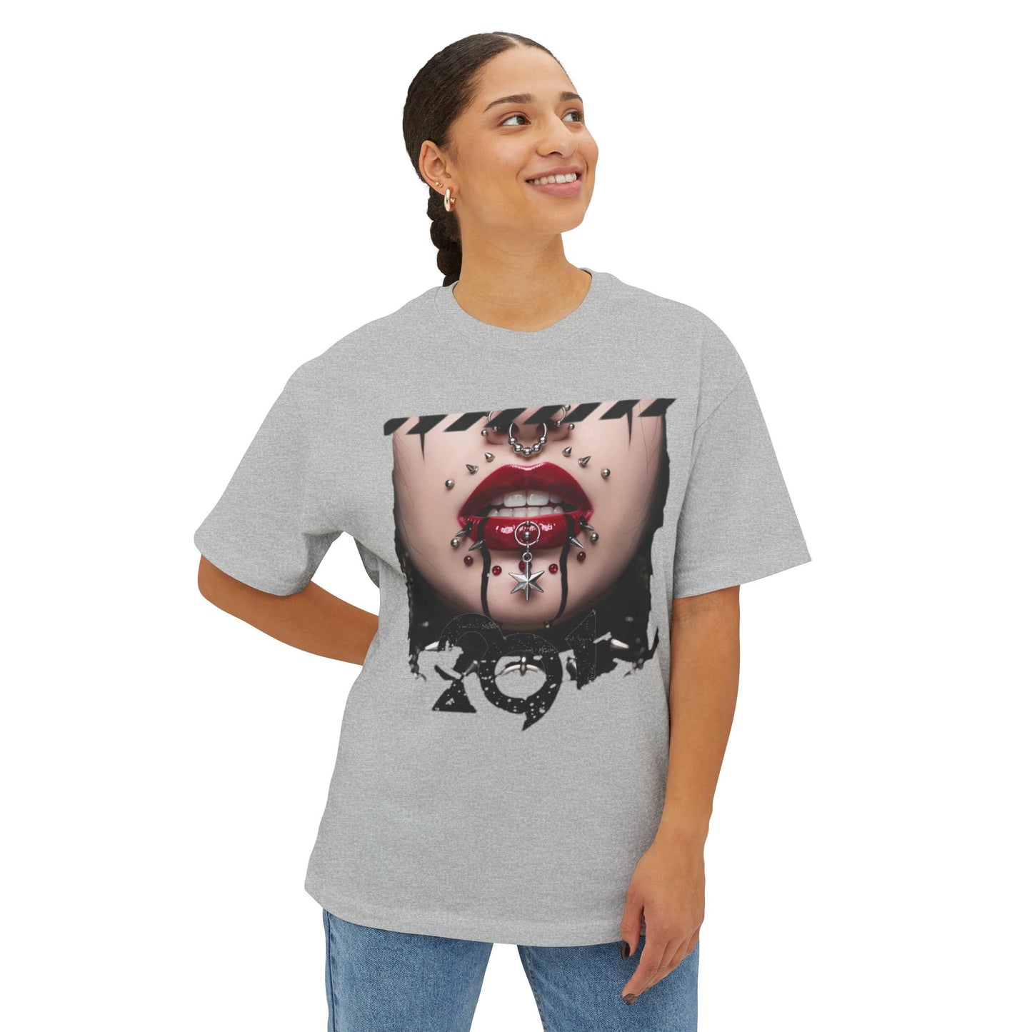 Chic Graphic Tee, Edgy Streetwear Top, Unisex Oversized T-Shirt, Artsy Casual Style, Fashion Statement Tee