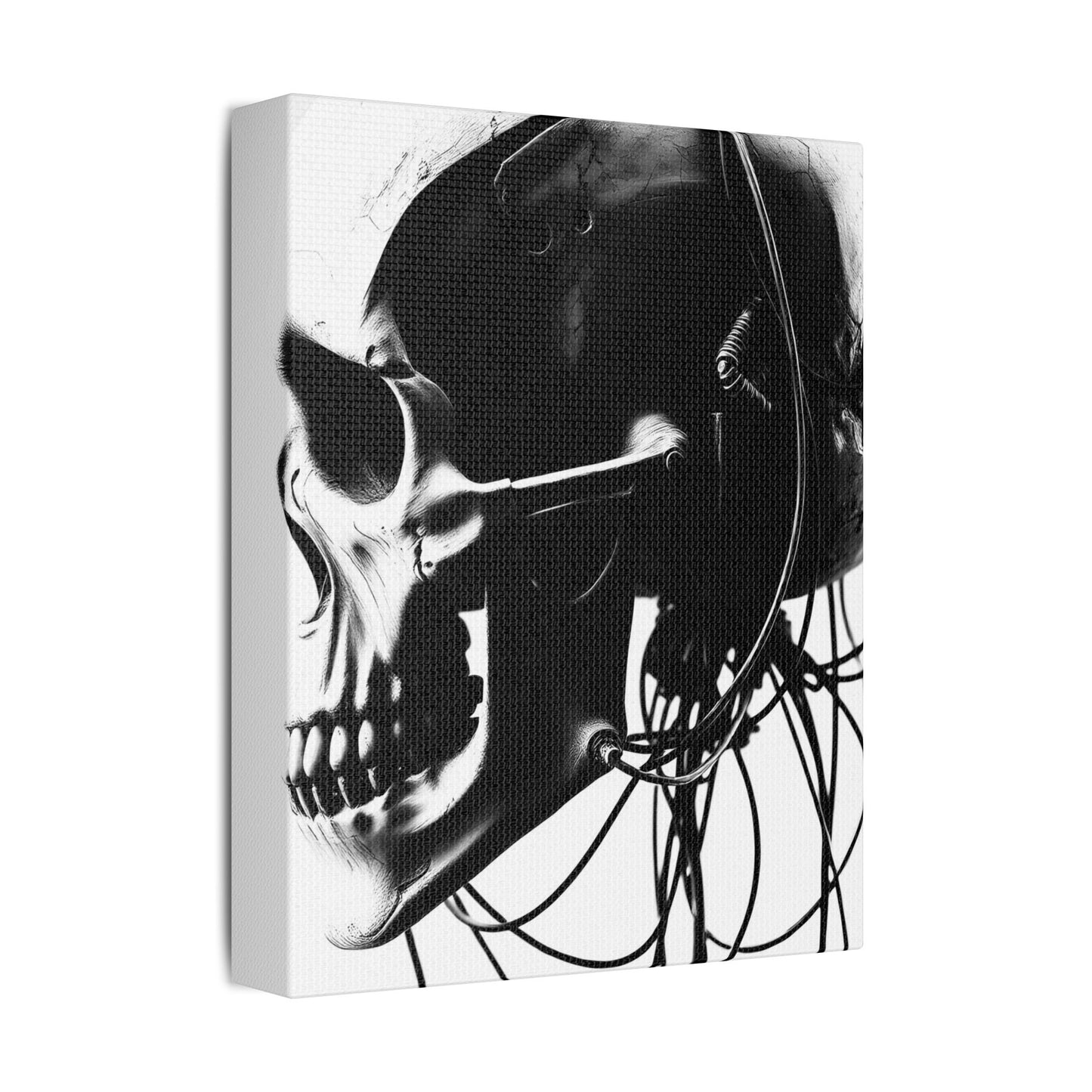 Gothic Skull Canvas Art, Black and White Stretched Wall Decor, Edgy Home Aesthetic, Perfect for Halloween and Punk Lovers