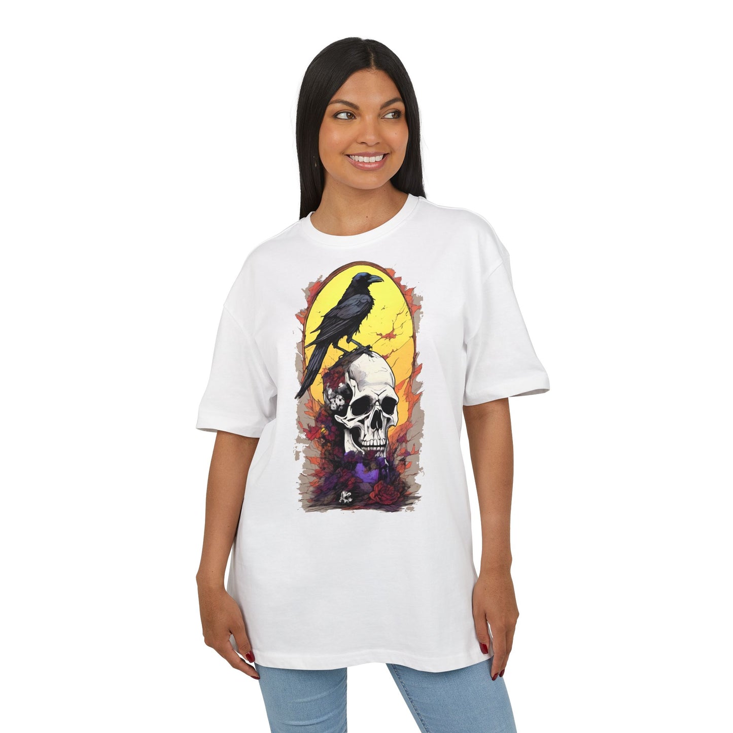 Gothic Raven & Skull Tee, Unisex Oversized Shirt, Edgy Halloween Fashion, Alternative Streetwear, Unique Graphic Tee, Perfect Gift