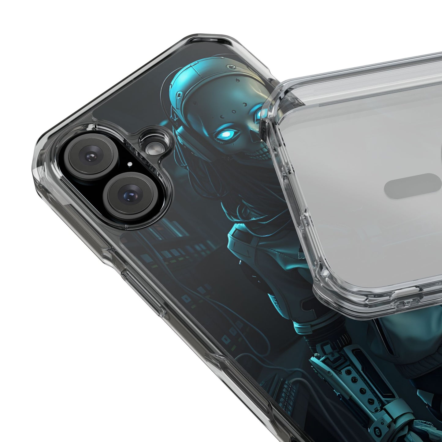 Futuristic Robot Phone Case, Magnetic Clear Impact Case, Unique Gift for Tech Lovers, Protective Smartphone Accessory, Cyberpunk Style