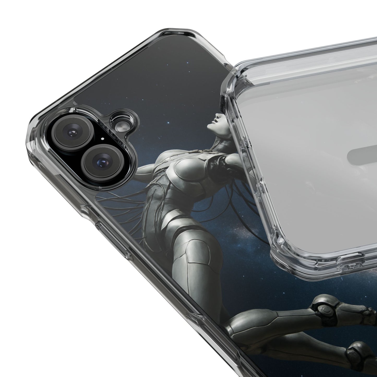 Futuristic Phone Case, Artistic Clear Impact Case for Tech Lovers, Robot Design Phone Cover, Unique Gift for Geeks, Space Theme