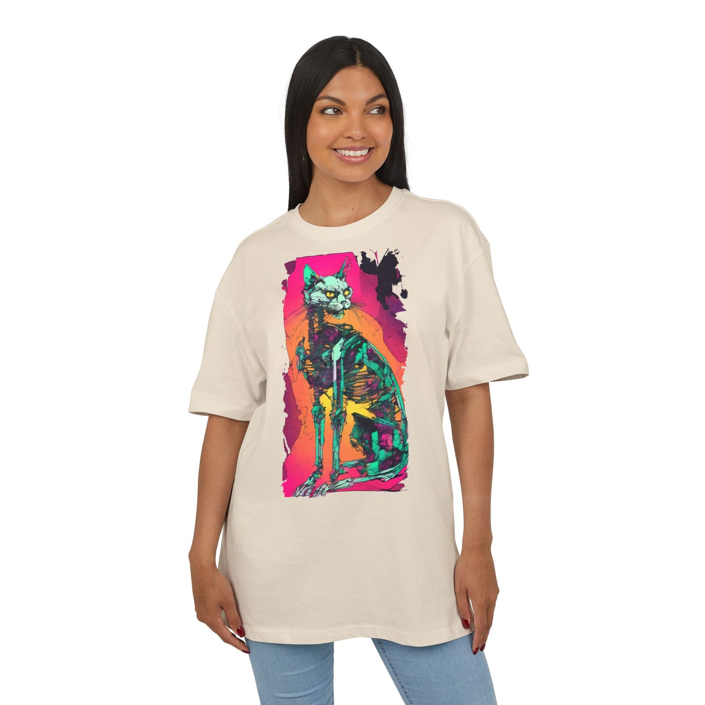 Vibrant Cat Art Tee, Unisex Oversized T-Shirt, Colorful Pet Lover Gift, Unique Graphic Shirt, Casual Everyday Wear