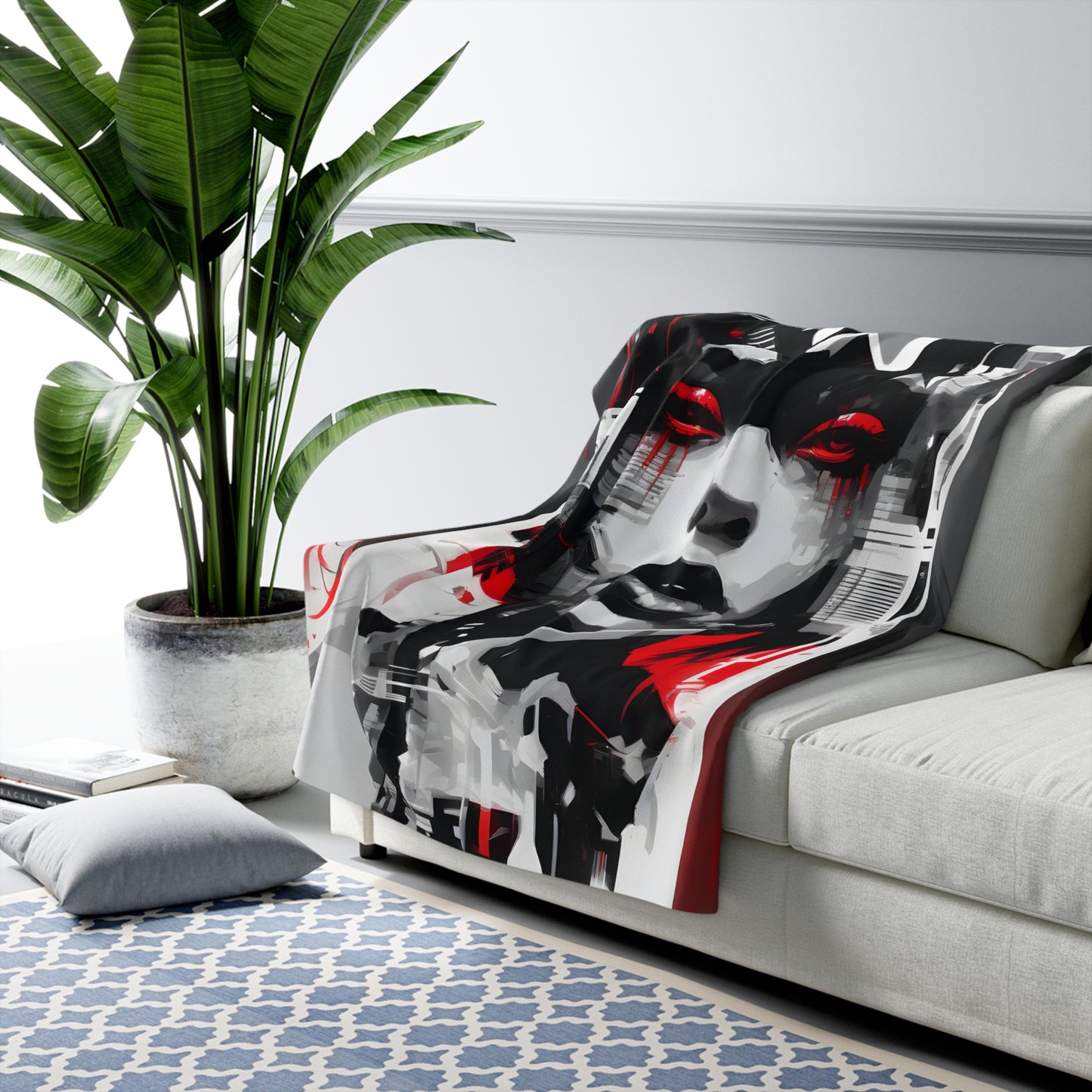 Edgy Graphic Sherpa Fleece Blanket - Cozy Modern Art Throw for Home Décor