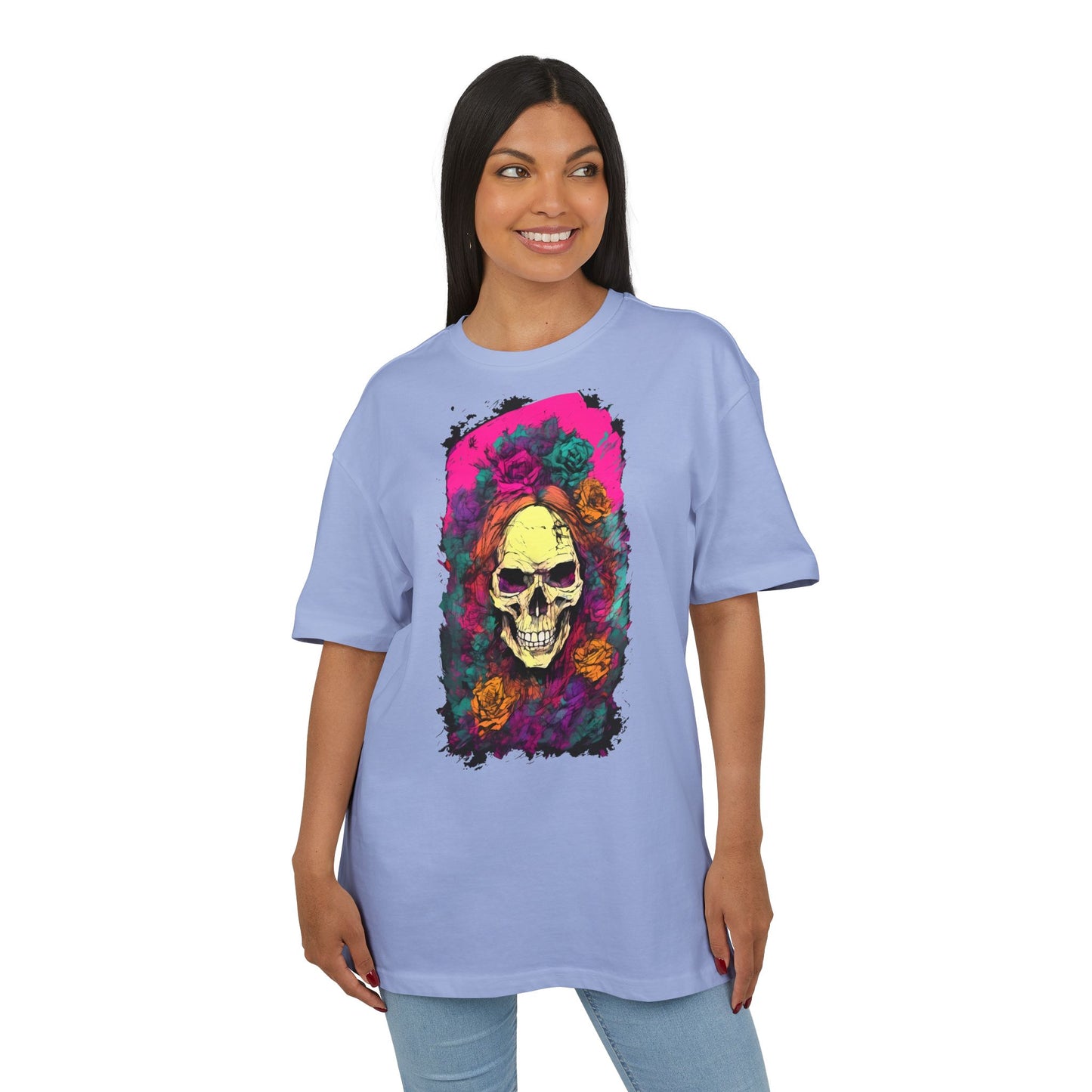 Skull Floral Oversize Tee - Graphic T-Shirt for Halloween, Festival Wear, Unisex Casual, Unique Gift