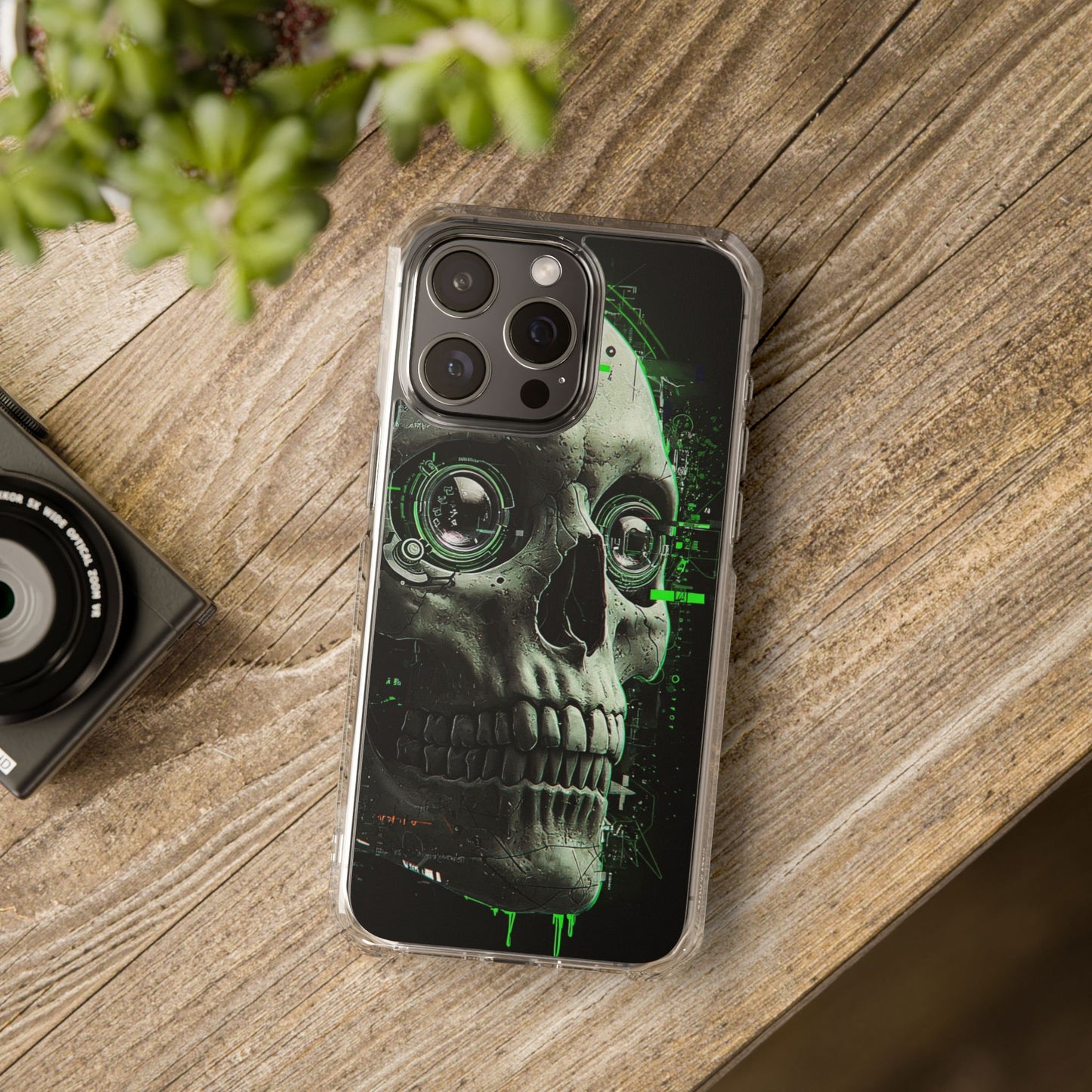 Gothic Skull Phone Case, Cyberpunk Design, Clear Impact Protection, Unique Gift for Him, Halloween Accessories, Tech Lover