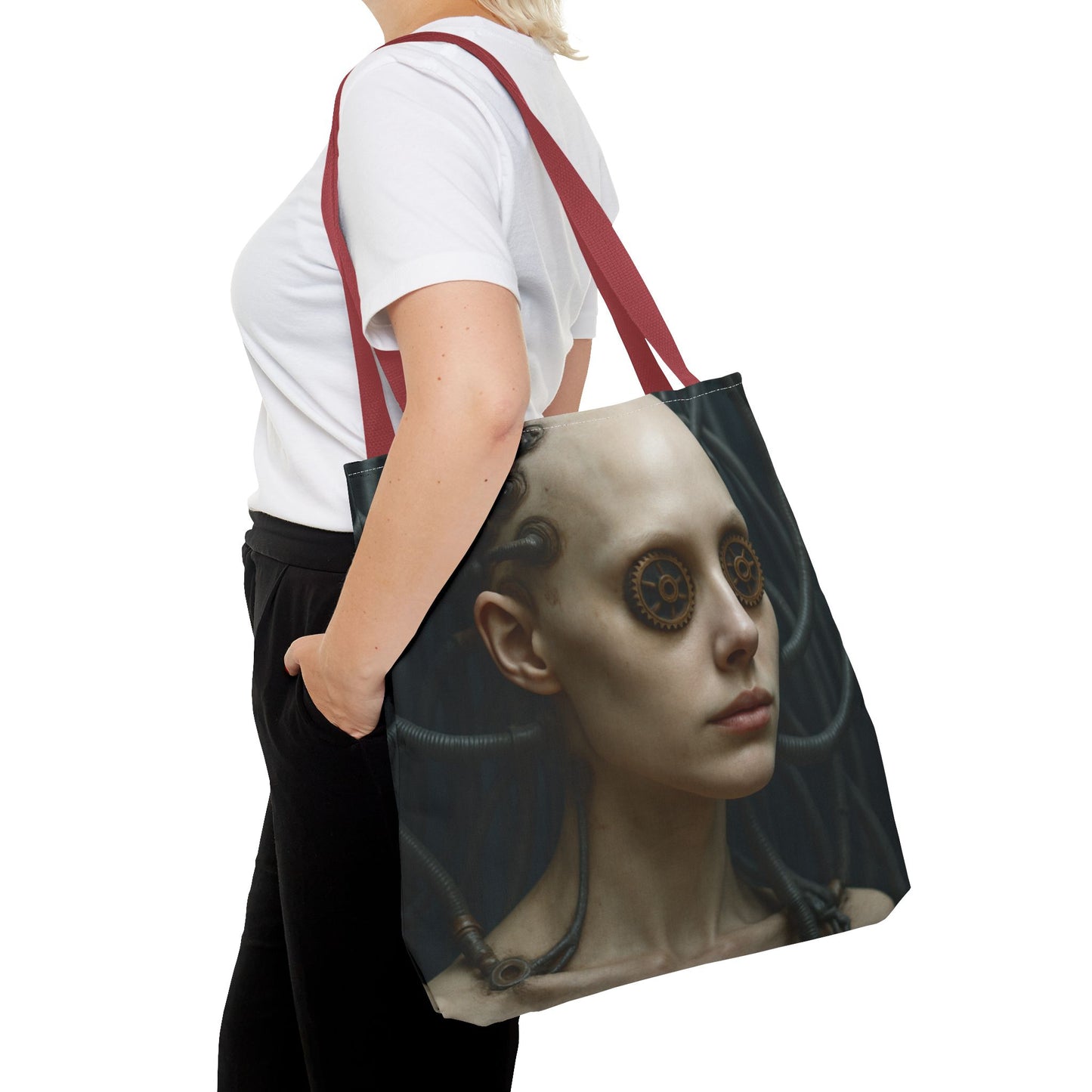 Futuristic Art Tote Bag - Unique Canvas Carryall, Cyberpunk Style, Eco-Friendly Shopping Bag, Ideal for Gifts, Fashion Statement