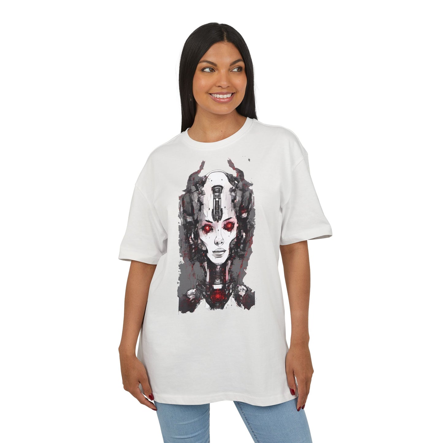 Futuristic Graphic Tee, Unique Oversized T-Shirt, Stylish Casual Wear, Perfect Gift for Art Lovers, Bold Design for Teens