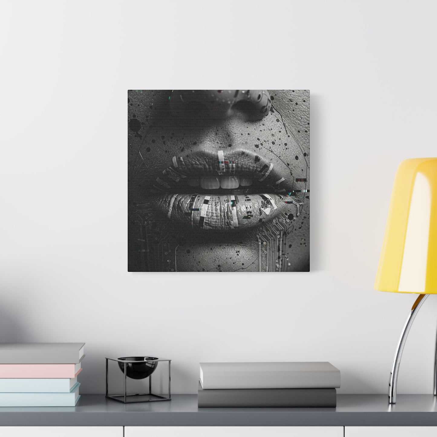 Gothic Lips Art Canvas, Digital Art Print, Unique Home Decor, Contemporary Wall Art, Cyberpunk Aesthetic, Perfect Gift