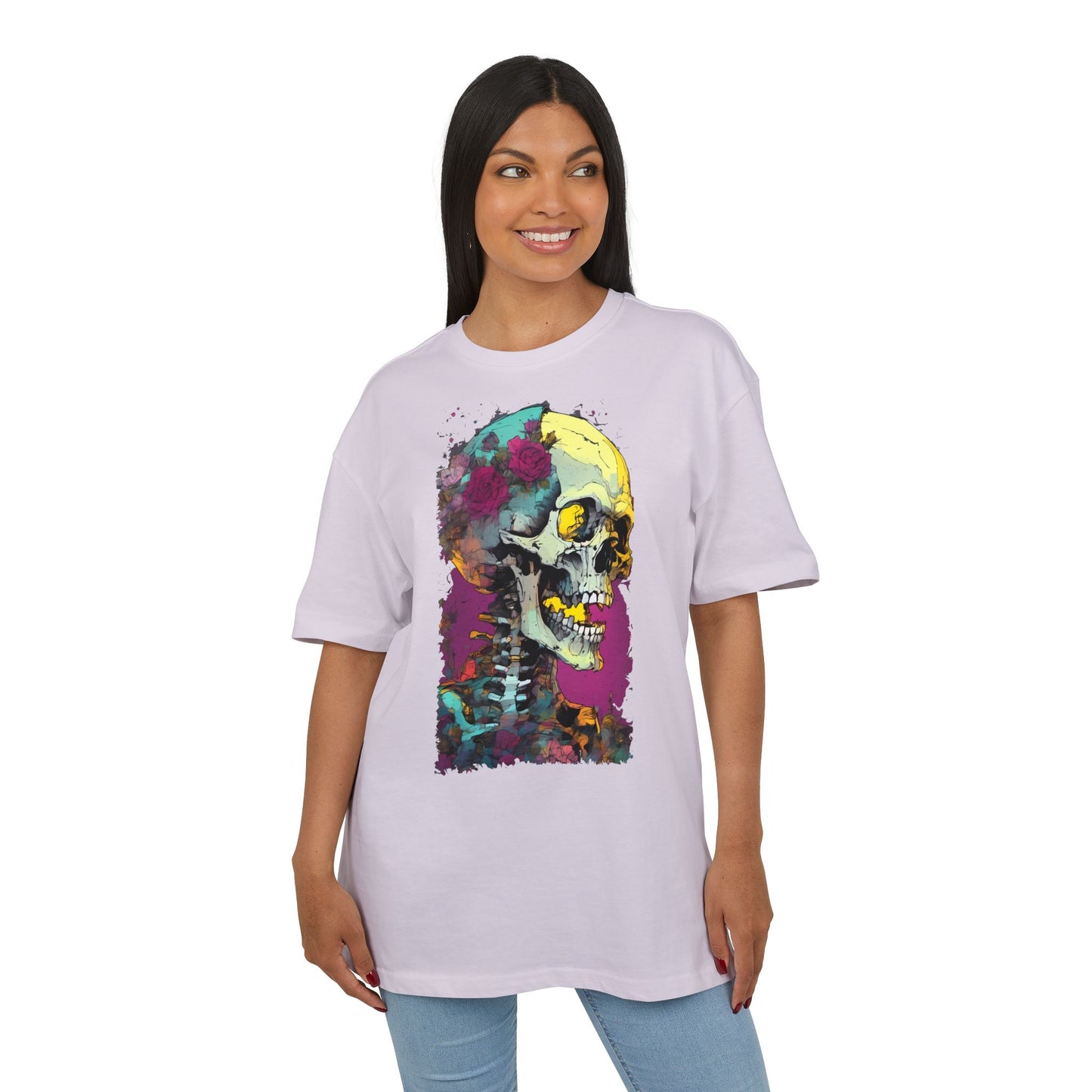Colorful Skull Oversize Tee, Unisex Graphic Shirt, Edgy Streetwear, Casual Summer Top, Halloween Costume, Gift for Art Lovers