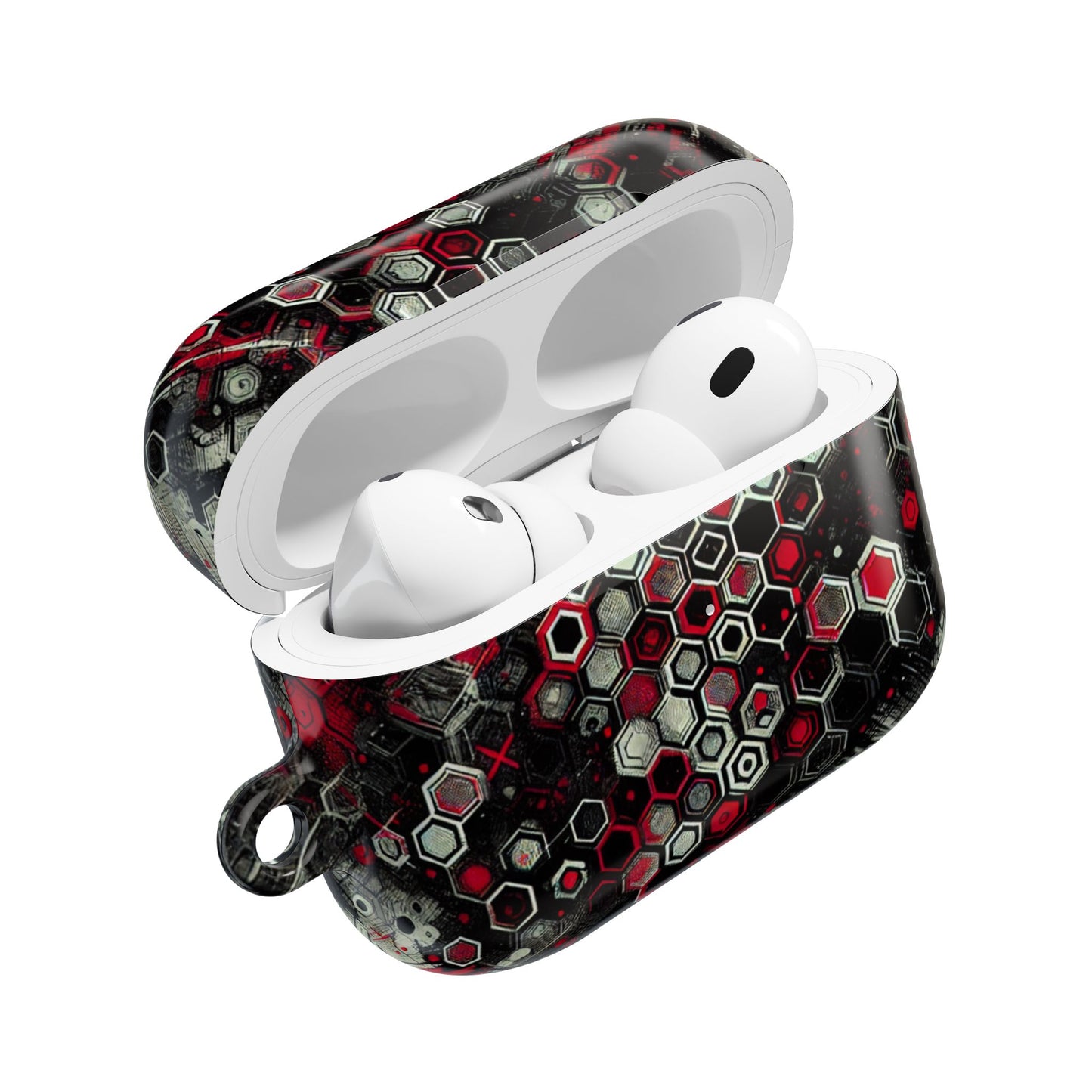 Hexagonal Red & Black AirPod Case | Trendy Tech Accessory, Unique Gifts for Music Lovers, Stylish Earbud Protection