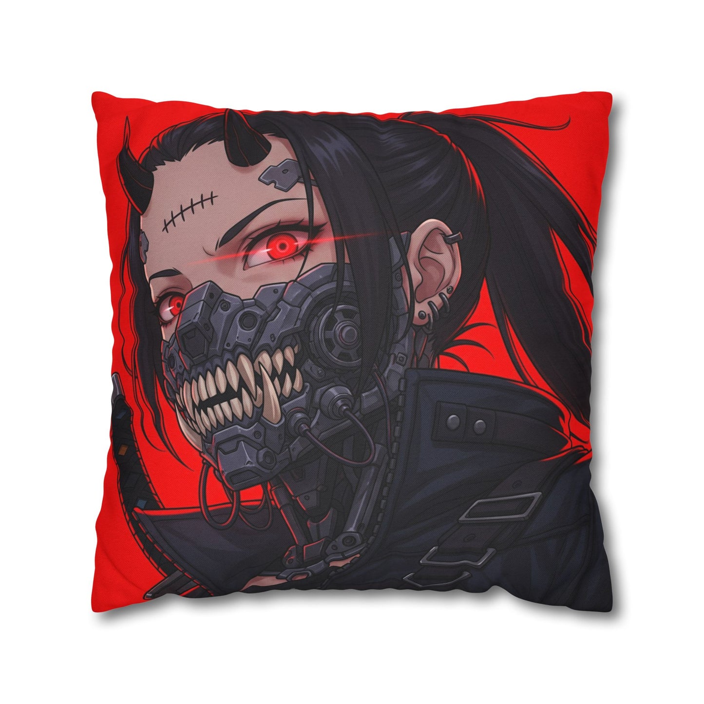 Gothic Anime Pillowcase, Decorative Throw Pillow, Cyberpunk Square Cushion, Bedroom Decor, Unique Gift for Fans, Cozy Home Accents