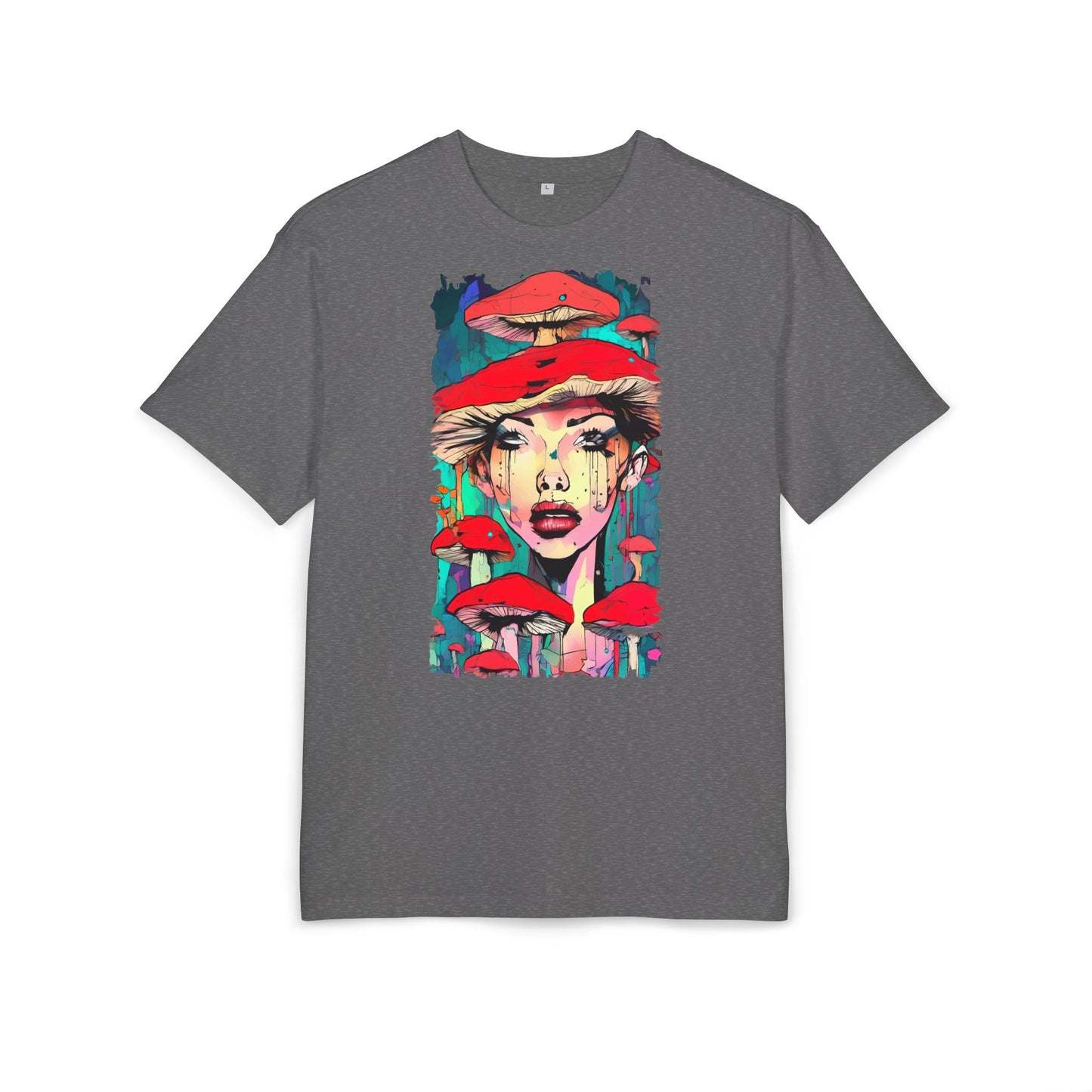 Colorful Art Tee, Unisex Heavy Oversize Tee with Mushroom Design, Casual Wear, Graphic Shirt, Gift for Art Lovers, Streetwear Style