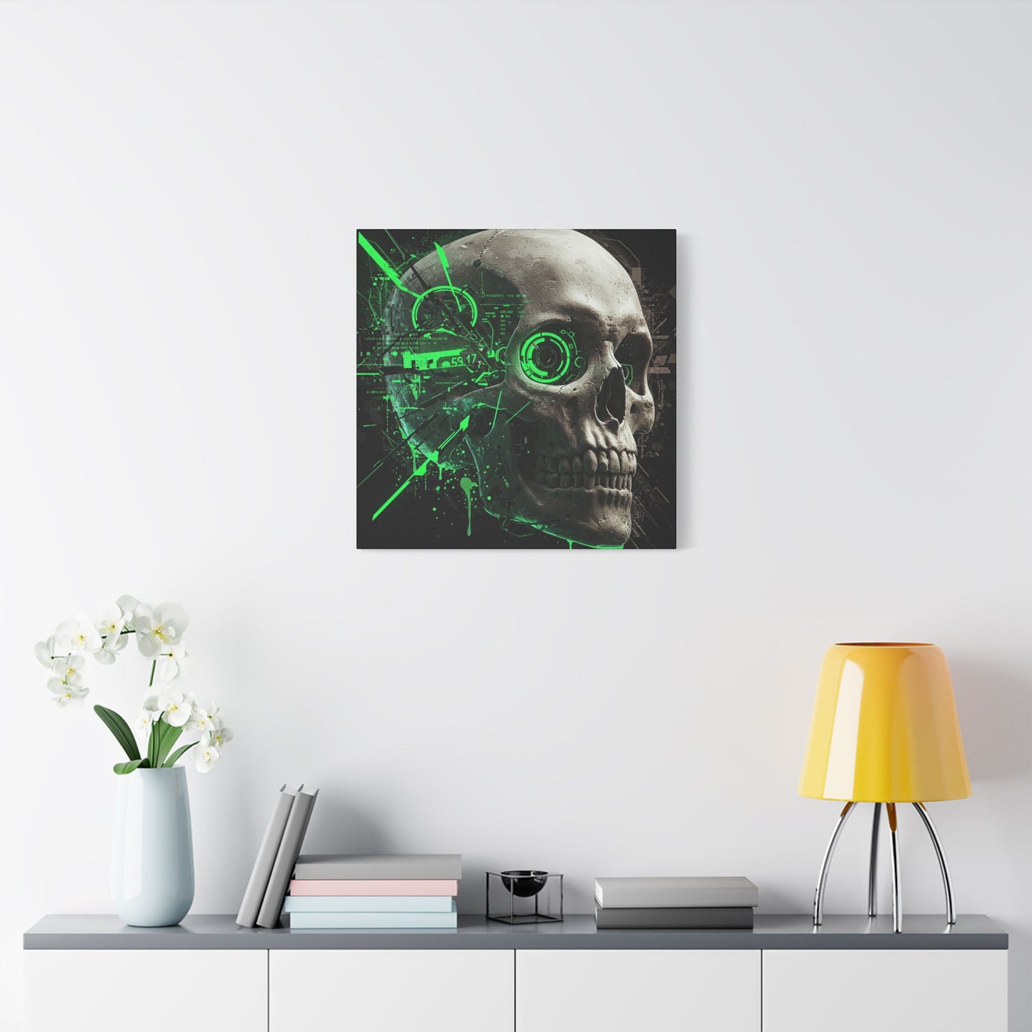 Digital Skull Art Wall Decor, Futuristic Skull Canvas Print, Cyberpunk Home Decor, Gothic Decoration, Unique Gift for Halloween