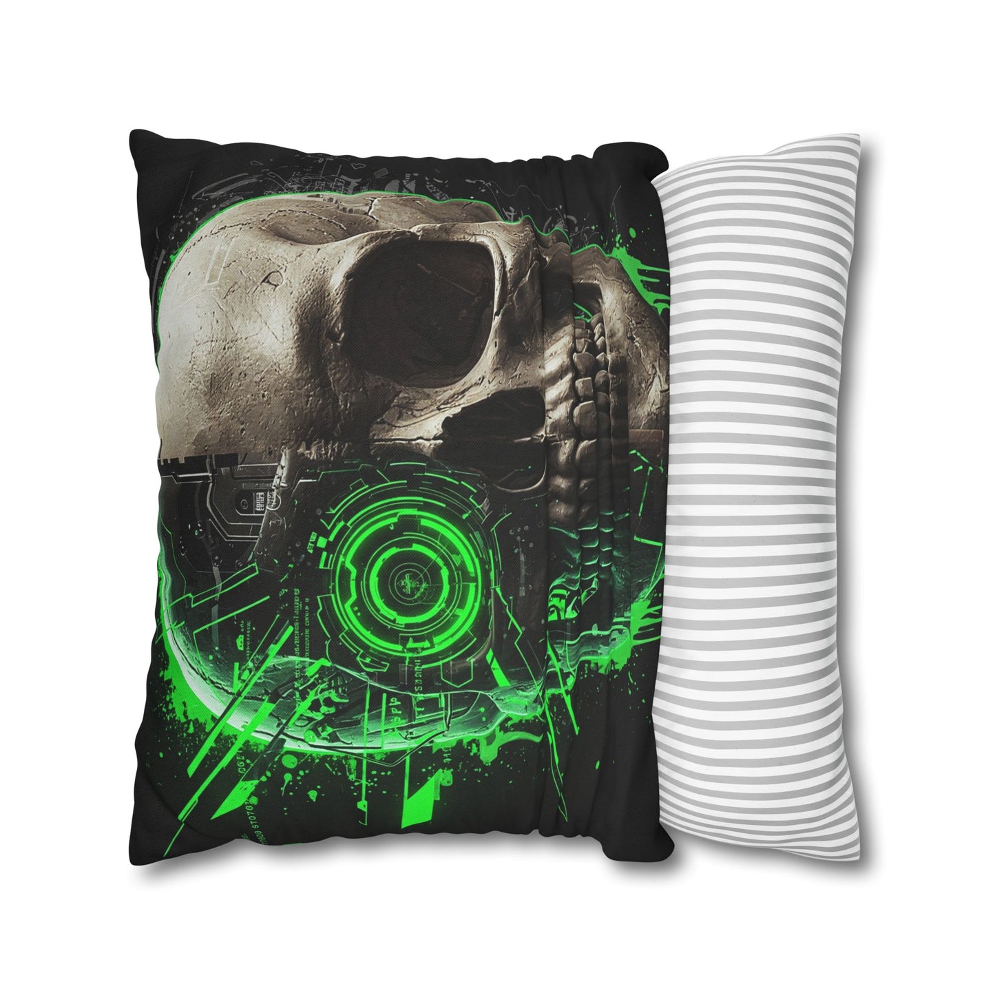 Futuristic Skull Pillowcase | Gothic Decor, Cyberpunk Home Accessories, Unique Gift, Halloween Decor, Throw Pillow