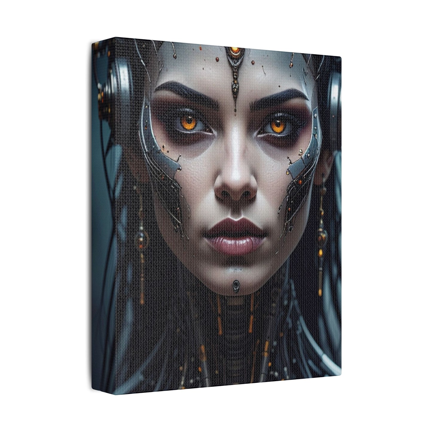 Futuristic Stretched Canvas Art, Cyberpunk Wall Décor, Unique Home Decor, Robot Portrait, Gothic Art Giveaway