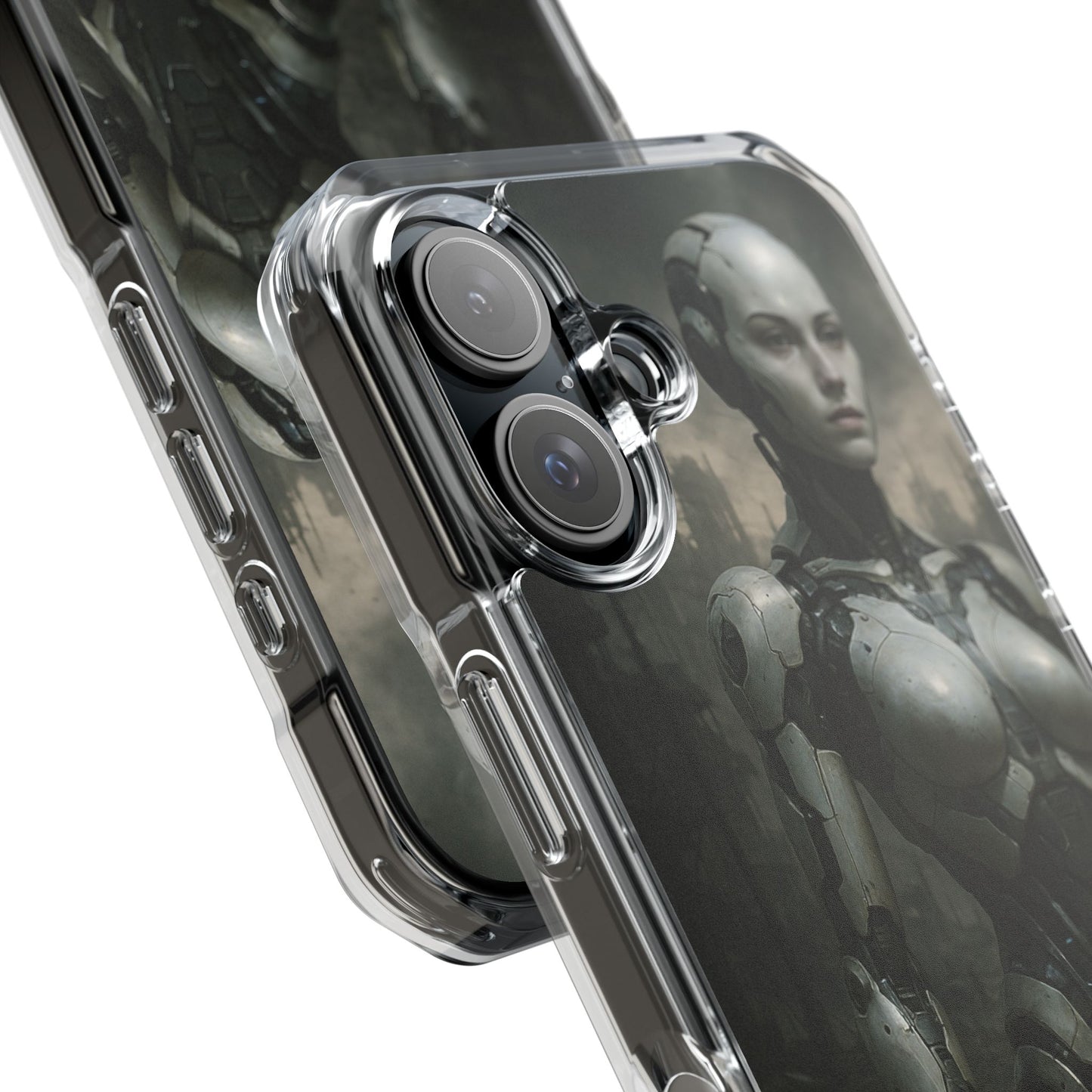 Futuristic Phone Case, Clear Impact Case with Sci-Fi Design, Smartphone Protection, Cyberpunk Aesthetic, Gift for Tech Lovers