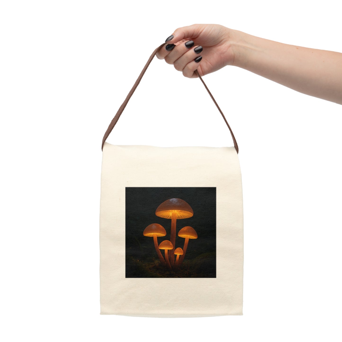 Glowing Mushroom Canvas Lunch Bag, Eco-Friendly Tote, Kids Lunchbox, Gift for Nature Lovers, Unique Snack Bag, Sustainable Gifts