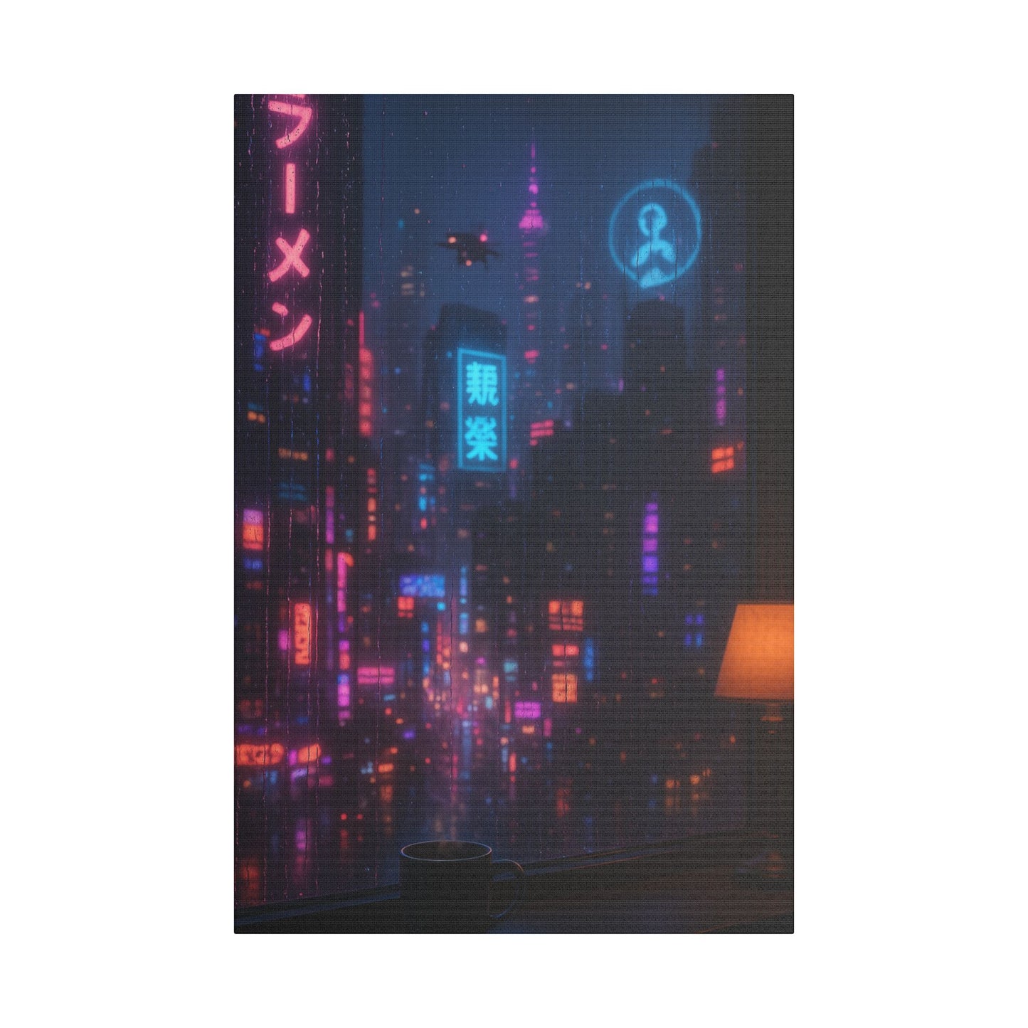 Urban Neon Art Canvas, Modern Wall Decor, Cyberpunk Artwork, Home Office Decoration, Gallery Style Print
