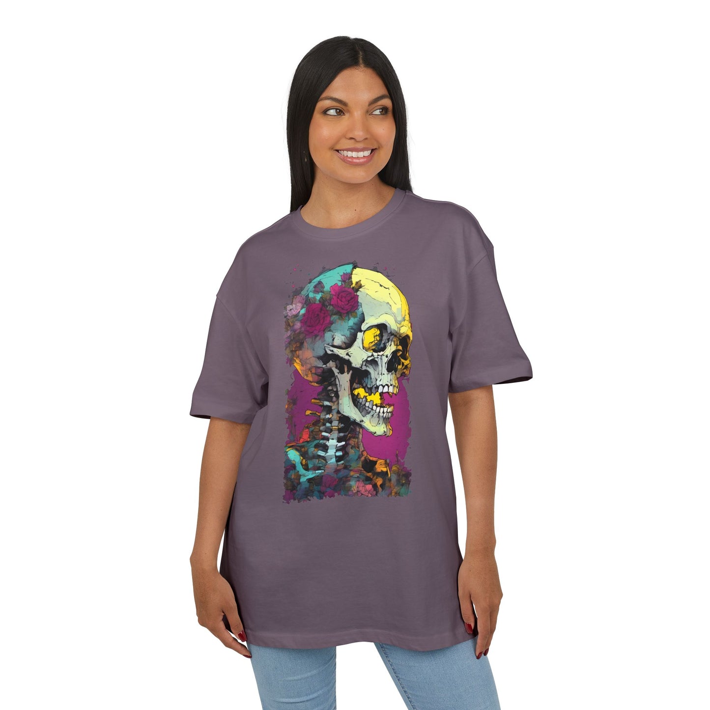 Colorful Skull Oversize Tee, Unisex Graphic Shirt, Edgy Streetwear, Casual Summer Top, Halloween Costume, Gift for Art Lovers