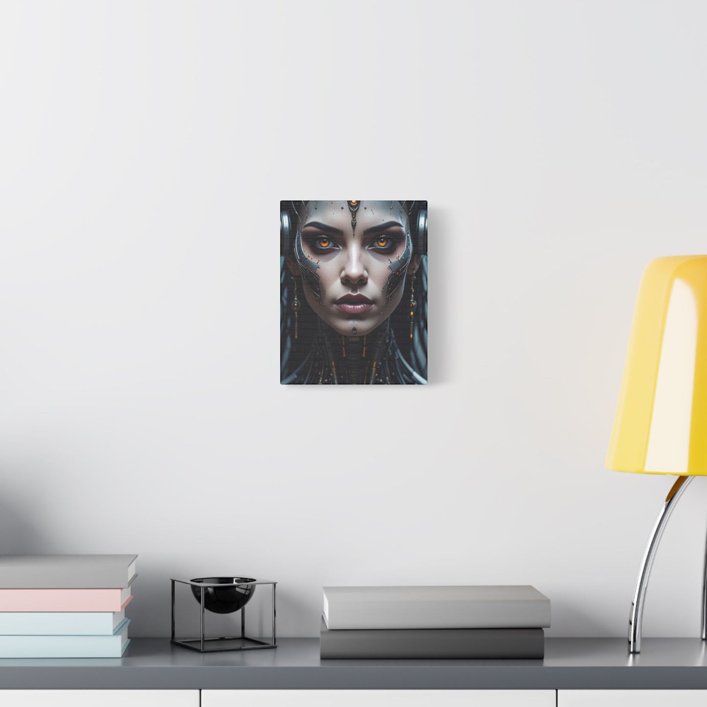 Futuristic Stretched Canvas Art, Cyberpunk Wall Décor, Unique Home Decor, Robot Portrait, Gothic Art Giveaway