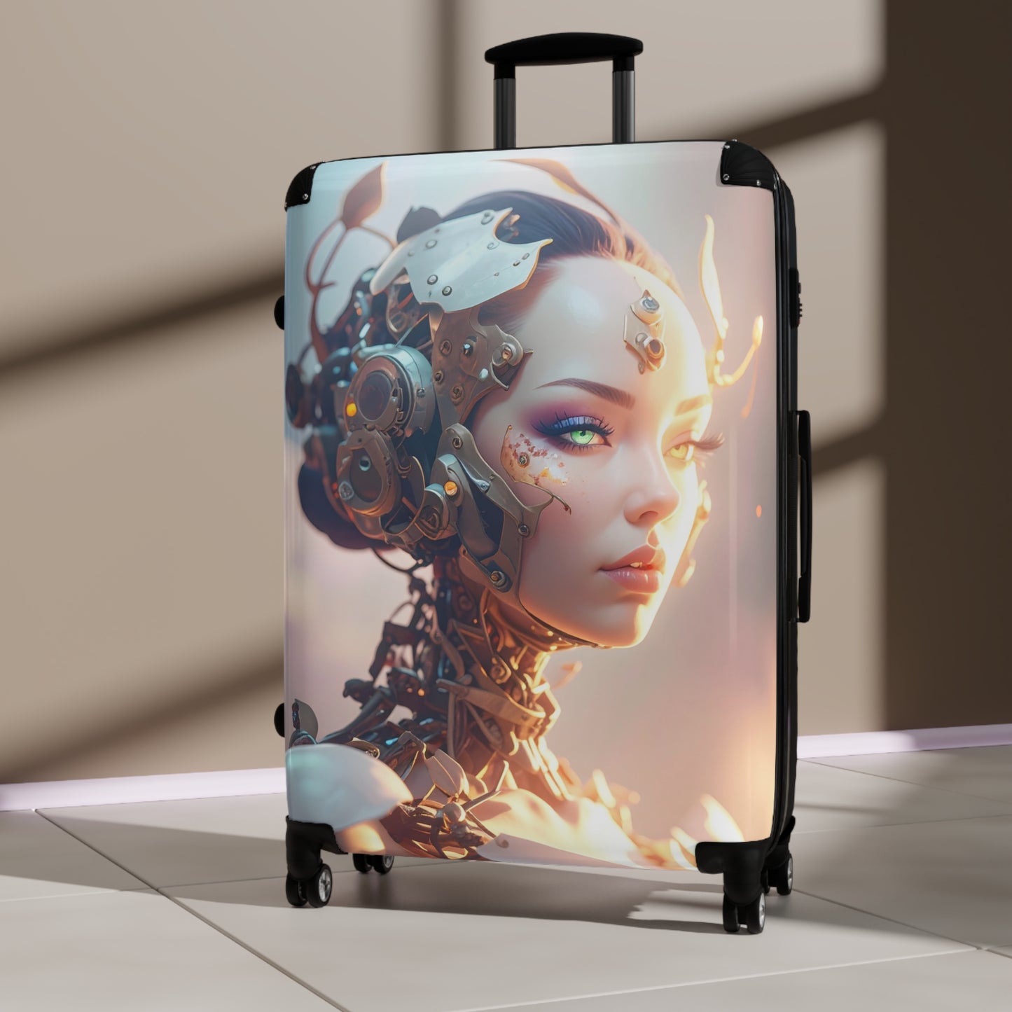 Futuristic Travel Suitcase with Robotic Design, Stylish Luggage, Carry-On Bag for Modern Travelers, Unique Gift for Adventurers