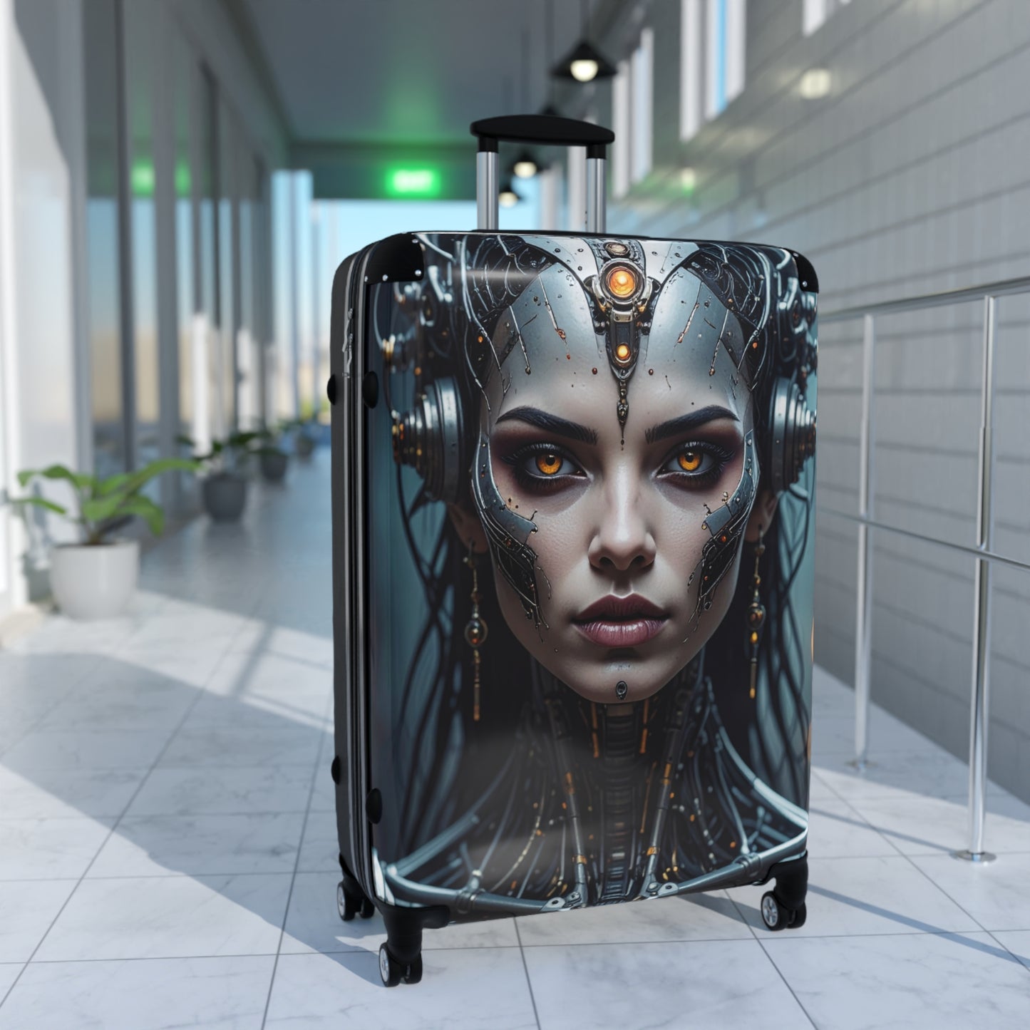 Futuristic Travel Suitcase - Unique Luggage, Stylish Carry-On, Personal Suitcase, Boho Vacation Bag, Robot Design