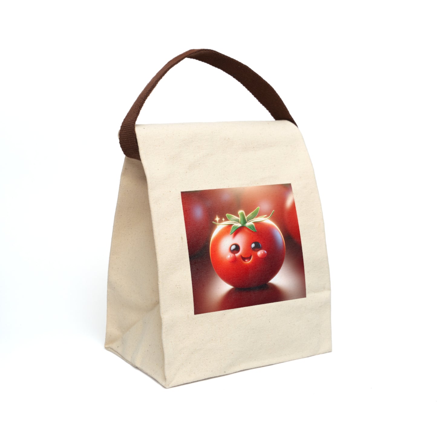 Cheerful Tomato Canvas Lunch Bag with Strap, Cute Lunch Tote, Funny Food Storage, Reusable Snack Bag, Picnic Accessory, Kids Lunch Bag