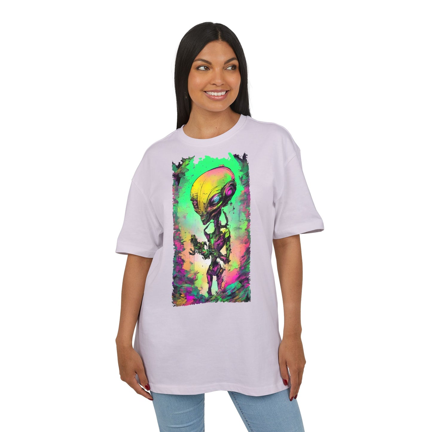 Cosmic Alien Art Tee - Unisex Heavy Oversize Tee, Retro Space Vibe Shirt, Gift for Sci-Fi Lovers, Casual Wear, Unique Graphic T-Shirt