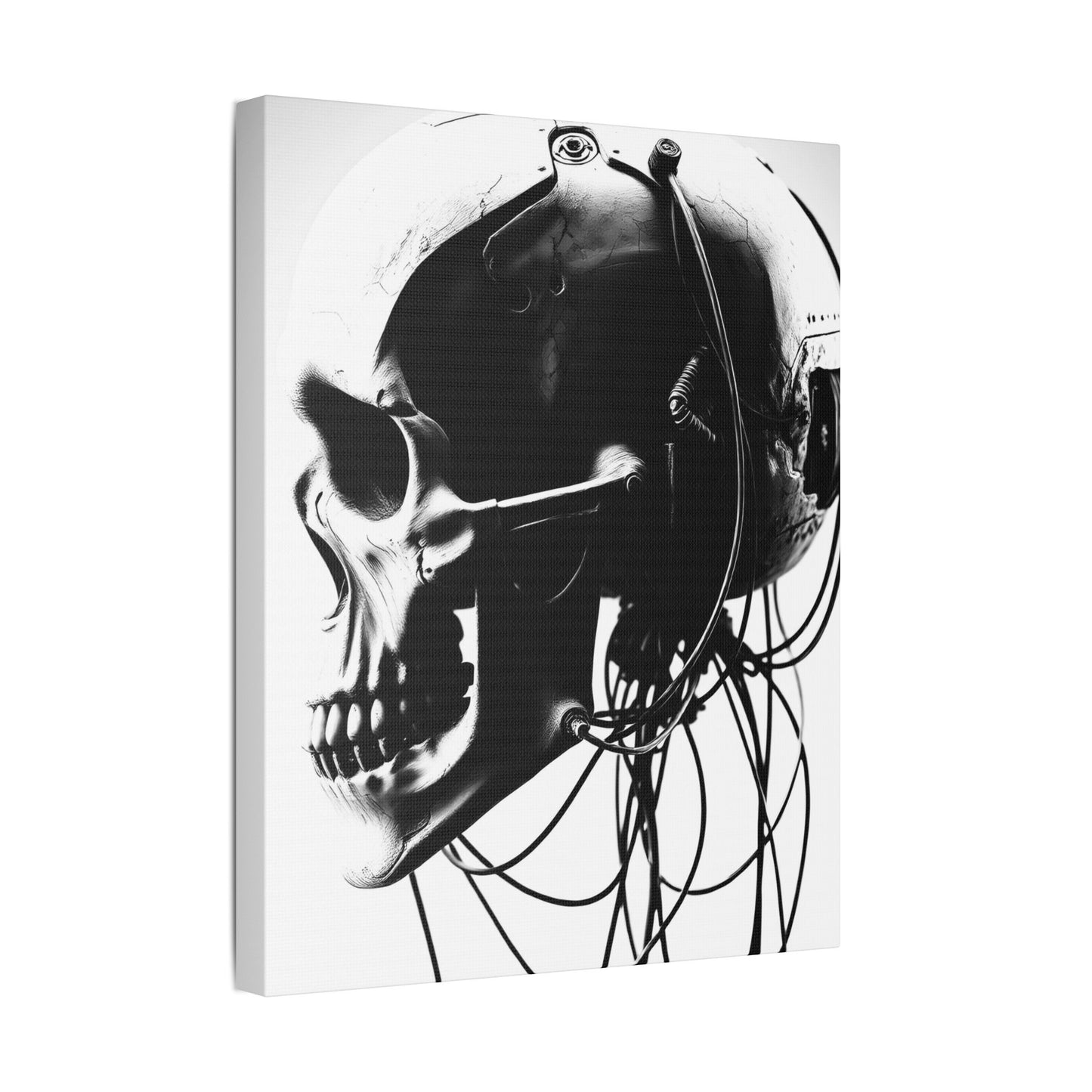 Gothic Skull Canvas Art, Black and White Stretched Wall Decor, Edgy Home Aesthetic, Perfect for Halloween and Punk Lovers