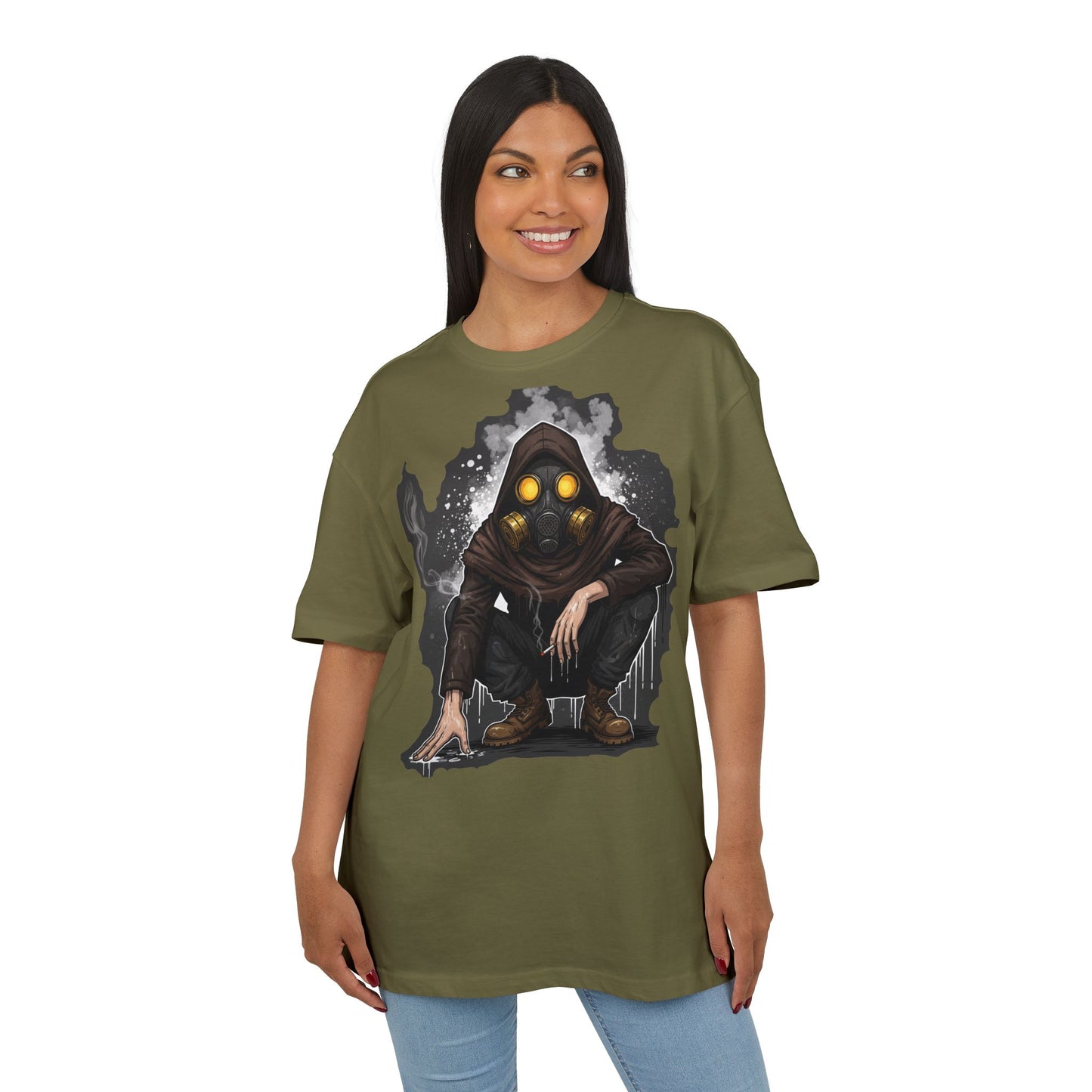 Gothic Gas Mask Unisex Heavy Oversize Tee, Streetwear Graphic Tee, Casual T-Shirt, Halloween Costume Top, Unique Gift Idea