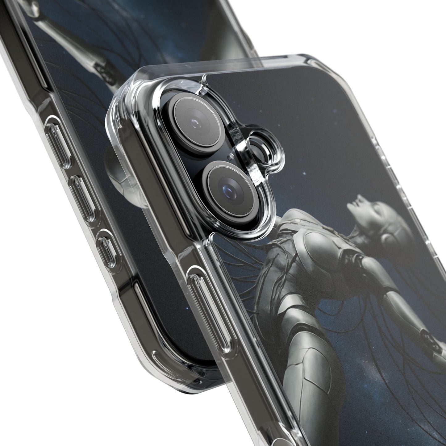 Futuristic Phone Case, Artistic Clear Impact Case for Tech Lovers, Robot Design Phone Cover, Unique Gift for Geeks, Space Theme